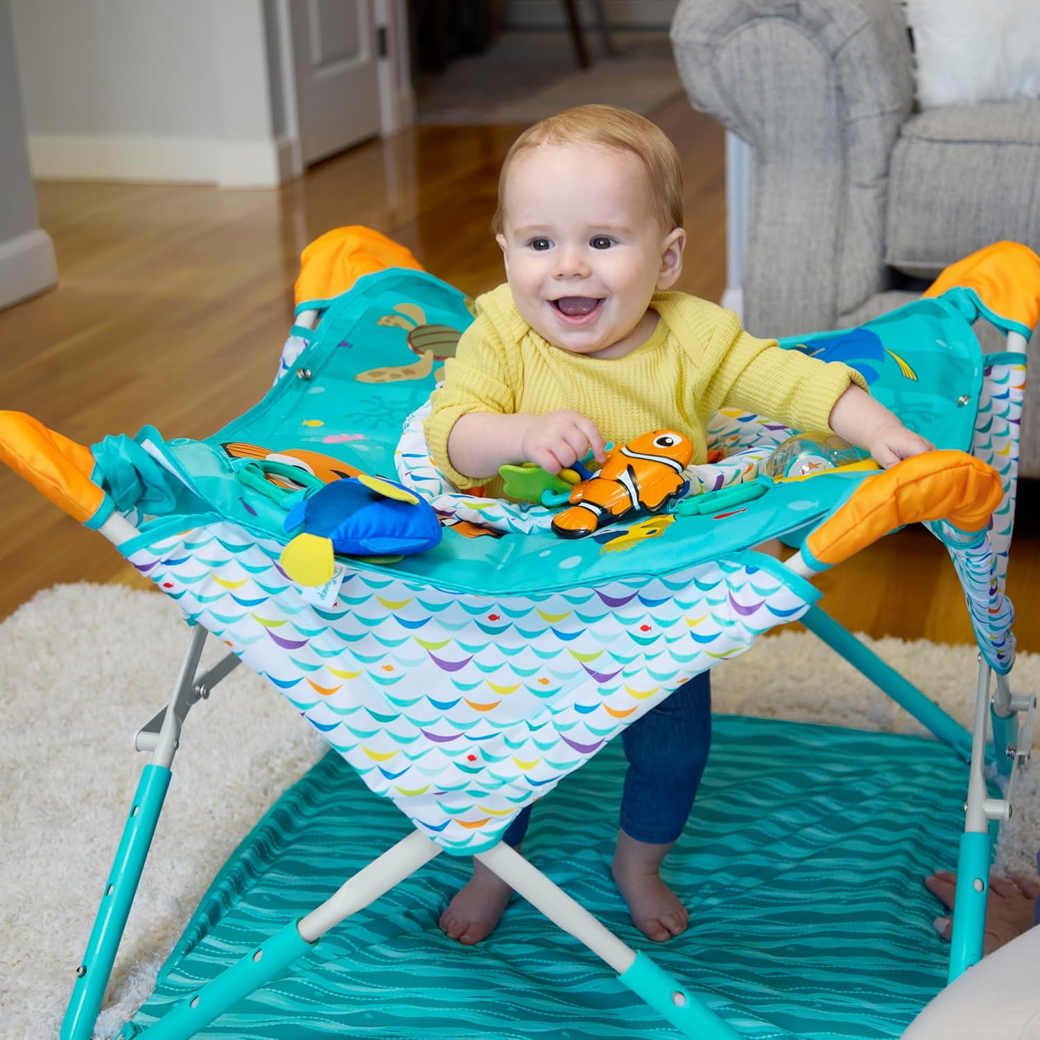 Disney Baby Finding Nemo Pop 'N Jump Foldable Activity Center by Bright Starts, Indoor/Outdoor, Unisex, 6 Months+ - Multicolored image number 6
