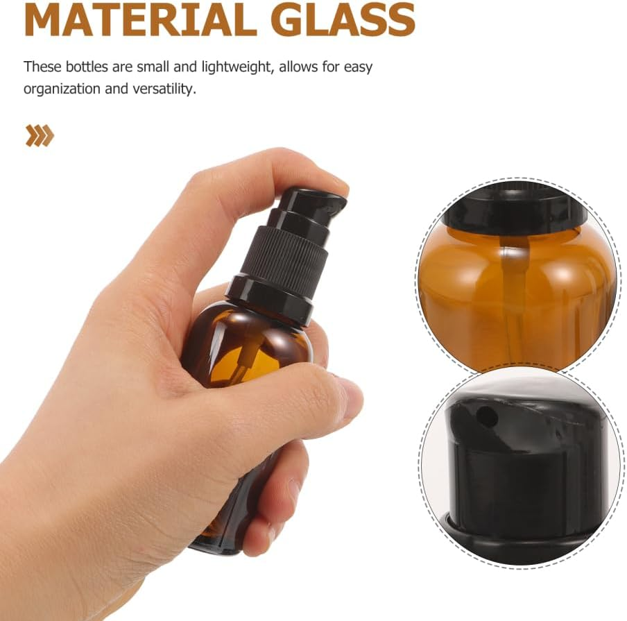 Ipetboom 6Pcs Brown Glass Pump Bottles, Travel Refillable Lotion Dispenser Leakproof Cosmetic Containers for Essential Oils and Liquids for Daily Use and Travel image number 5