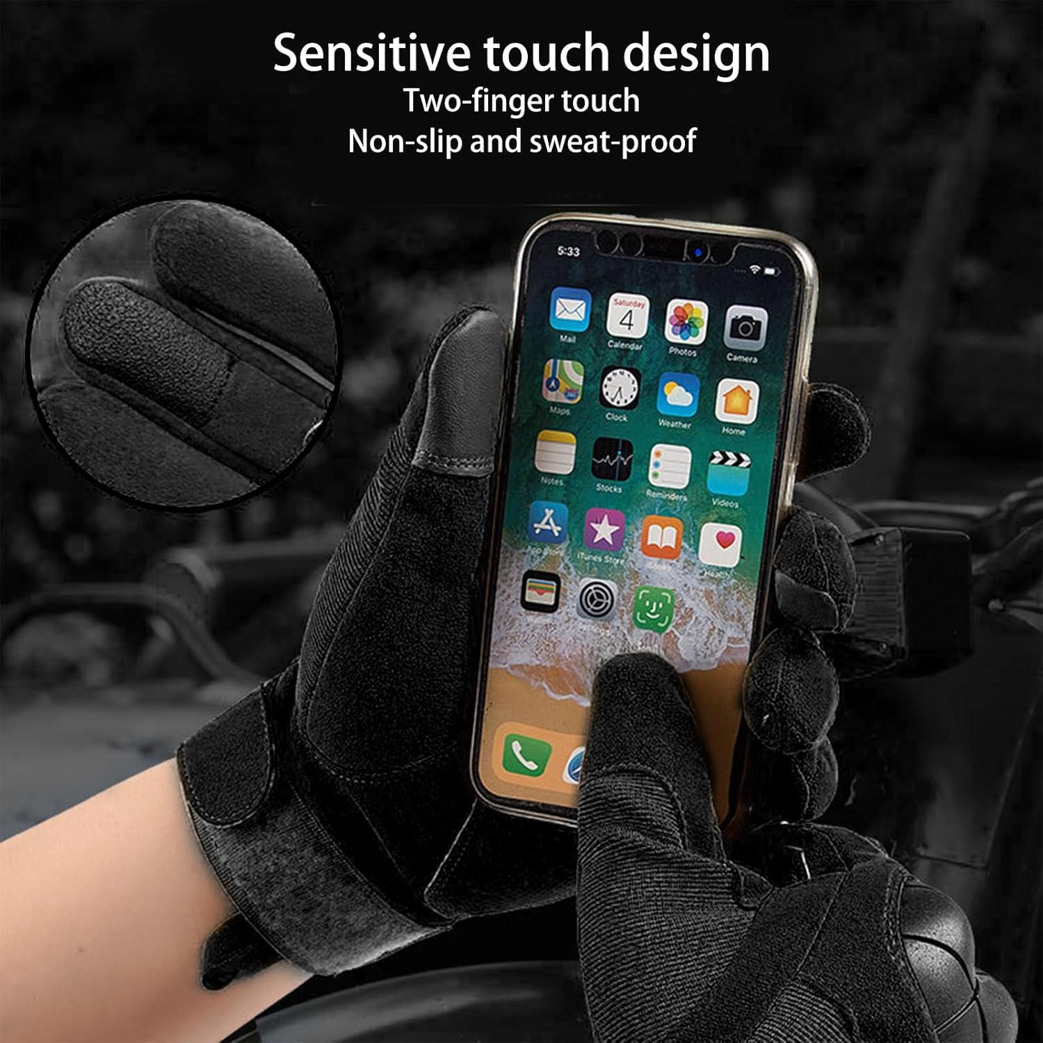 Motorcycle Gloves for Men Women Cycling Gloves with Hard Shell Knuckle Protection Full-Finger Gloves for Outdoor Sports Riding Work Climbing Hiking Training (Black) image number 5