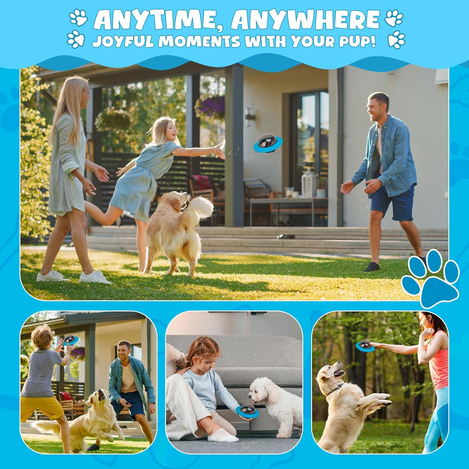 Interactive Dog Puzzle Toy, Ufo-Shaped Treat Dispenser Ball, Mental Stimulation and Training Toy for All Breeds (Blue) - Green image number 4