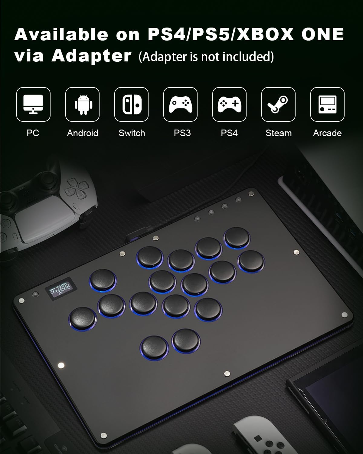 ONEED Haute42 Leverless Controller Arcade Stick T16: Leverless Controller T16 Black,Leverless Arcade Stick for Pc/Ps3/Ps4/Switch Game,Crystal Low-Profile Switch Arcade Stick Support Hot Swap & SOCD image number 2