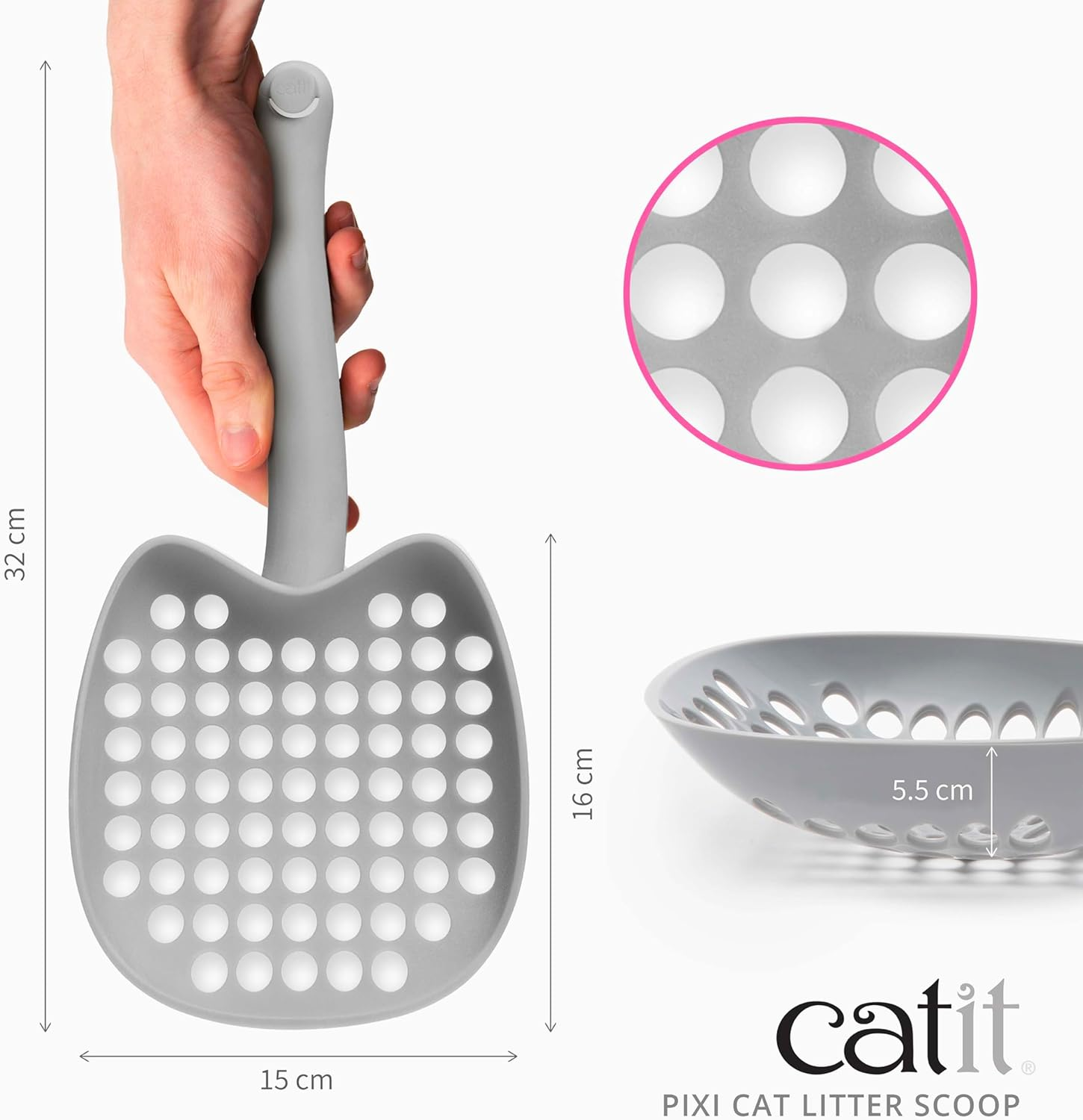 Catit Pixi Liter Scoop, Dedicated for Cat Toilet, Toilet Cleaning Scoop, Cat Shape, Wide Scoop to Prevent Trash from Escaping, Firmly Sieves Only Sand, Large Size image number 1