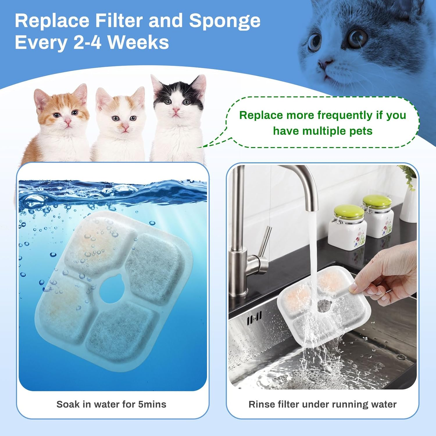 Pack of 12 Cat Fountain Filters for 2.5 L Drinking Fountain for Cats, Feriva Replacement Filter for Drinking Fountain Cats, Triple Filtration Filter for Pet Fountain (12 Filters + 3 Pump Tubes) image number 3