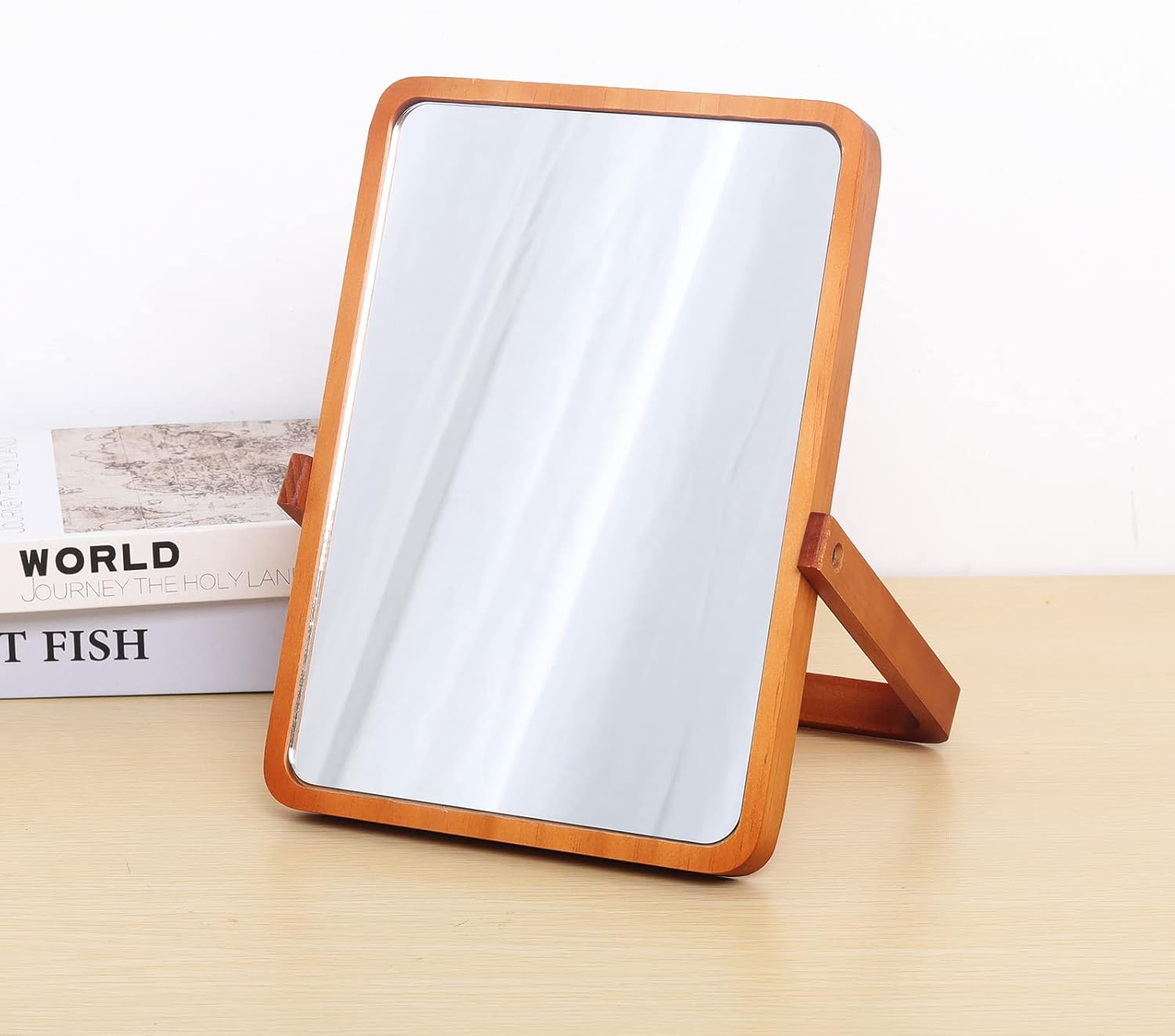 LONGSHENG - since 2001 - Wood Table Vanity Makeup Mirror - Rectangle Wall-Mounted Mirrors for Living Room,Bedroom image number 6