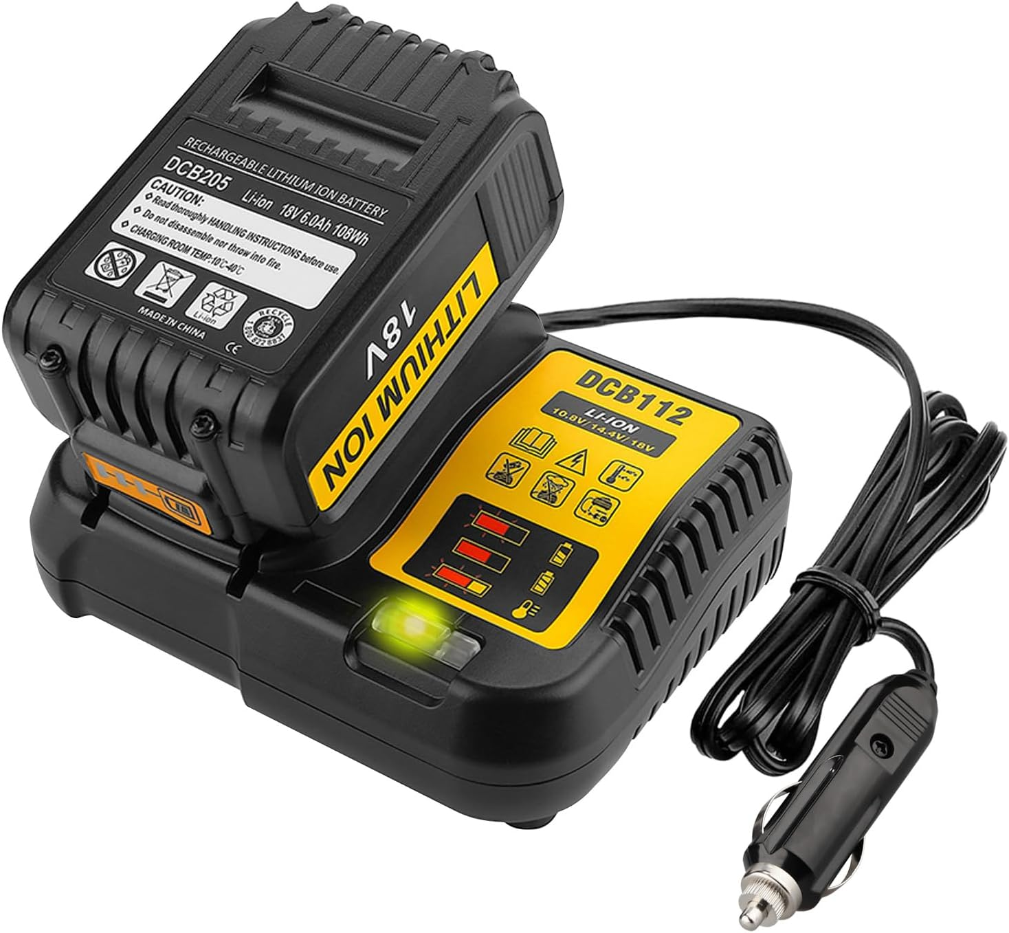 For De Walt 20V 12V 14.4V Charger,Dcb119 Car Battery Charger Compatible with 12V,14.4V 20V & 18V MAX Lithium Ion Battery DCB203 DCB206 DCB120 Cigarette Lighter Plug 3A Vehicle Charger image number 5