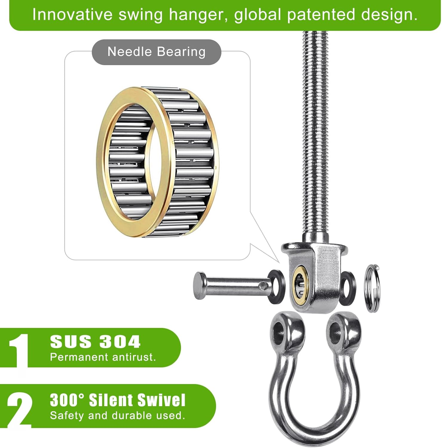 Dolibest Swing Hangers with Bearing - 4 Pack Stainless Steel 304 Hardware Hooks for Wood & Metal Beams, Ideal for Hanging Hammocks, Yoga Swings, Porch Swing, Boxing Bag 1500 LB Capacity 6.8&rsquo;&rsquo;