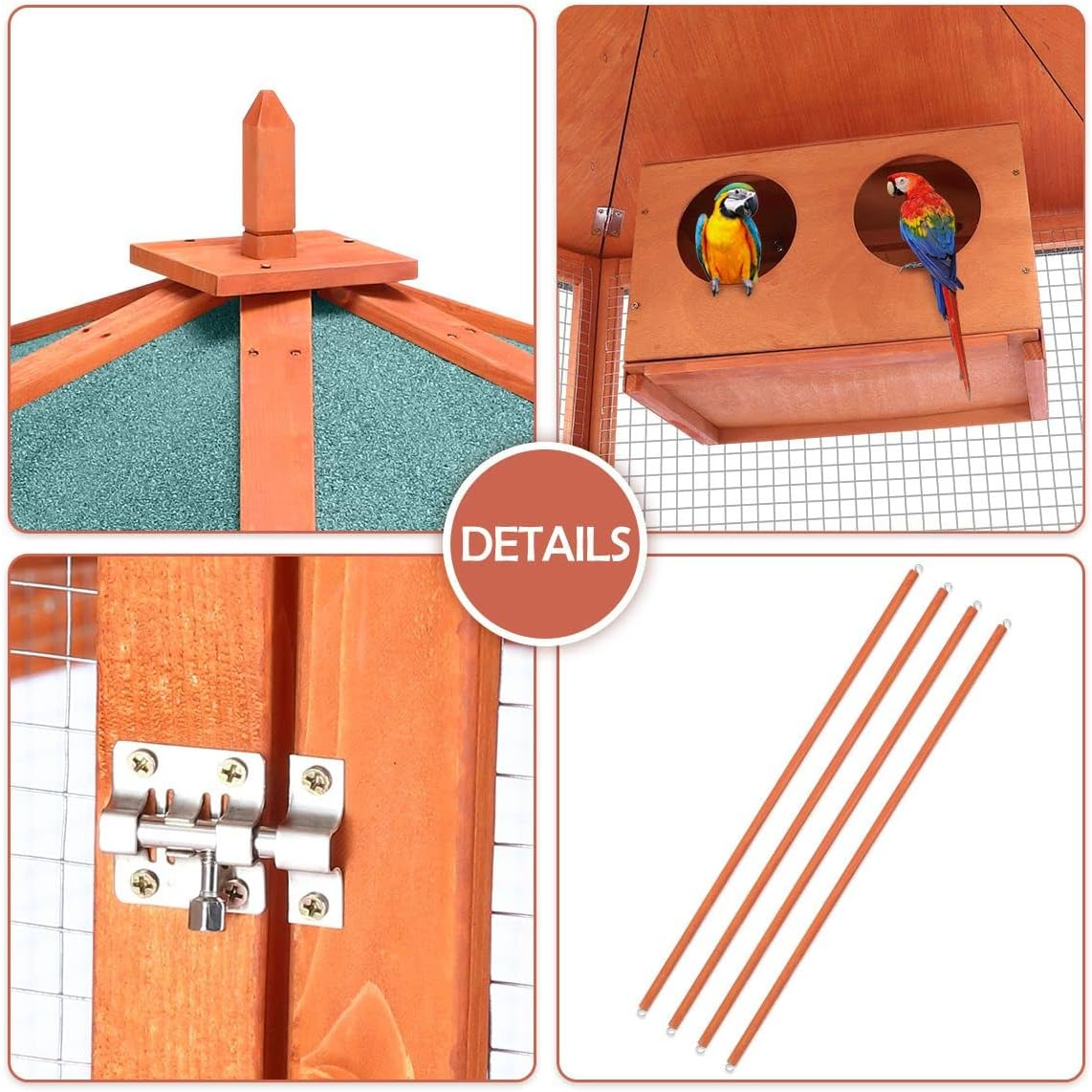 140X140X160Cm Bird Cage Aviary Wooden Coop Animal Enclosure Parrot Budgie House XL Size image number 6