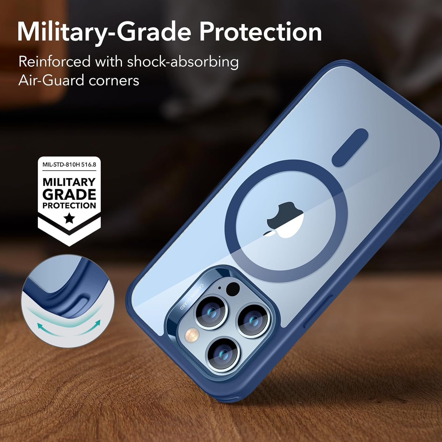 ESR for Iphone 13 Pro Case, Magsafe Phone Case Supports Magnetic Wireless Charging, Reinforced Drop Protection, Scratch-Resistant Back Hybrid Case, Classic Cover for Iphone 13 Pro, Clear Blue image number 3