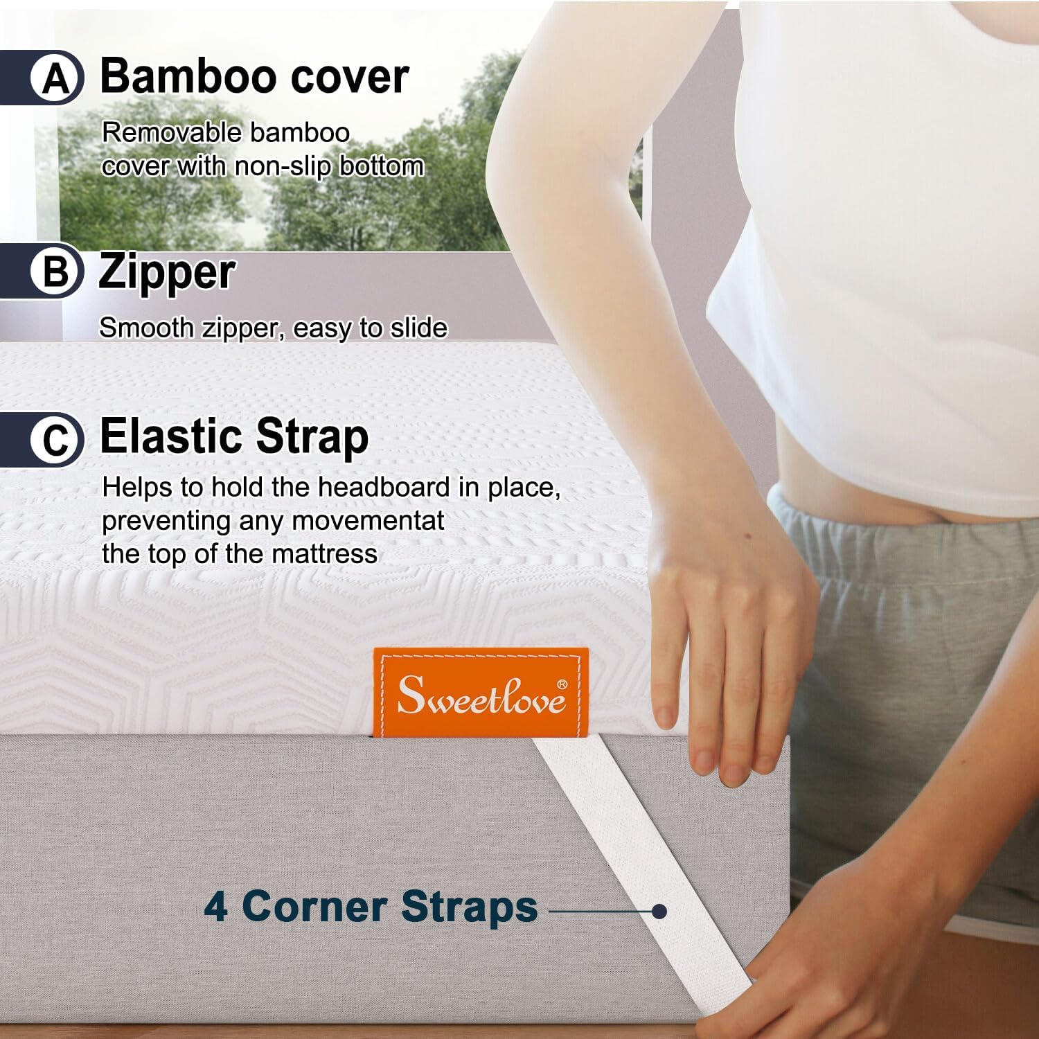 Sweetlove Queen Gel Memory Foam Mattress Topper - Premium Cooling Sleep & Pressure Relief - Non-Slip Design - Removable & Washable Cover - Certipur-Us Certified image number 6