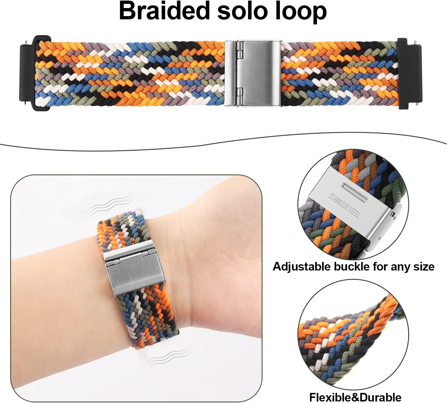 XMUXI 20Mm Braided Watch Straps Compatible with Samsung Galaxy Watch 7 Watch 6 Classic Strap 43Mm 47Mm/Galaxy Watch 5 Pro Watch 4 Nylon Solo Loop Replacement Watch Band Amazfi GTS Vivoactive 3 Venu Sq 2(No Watch) image number 5