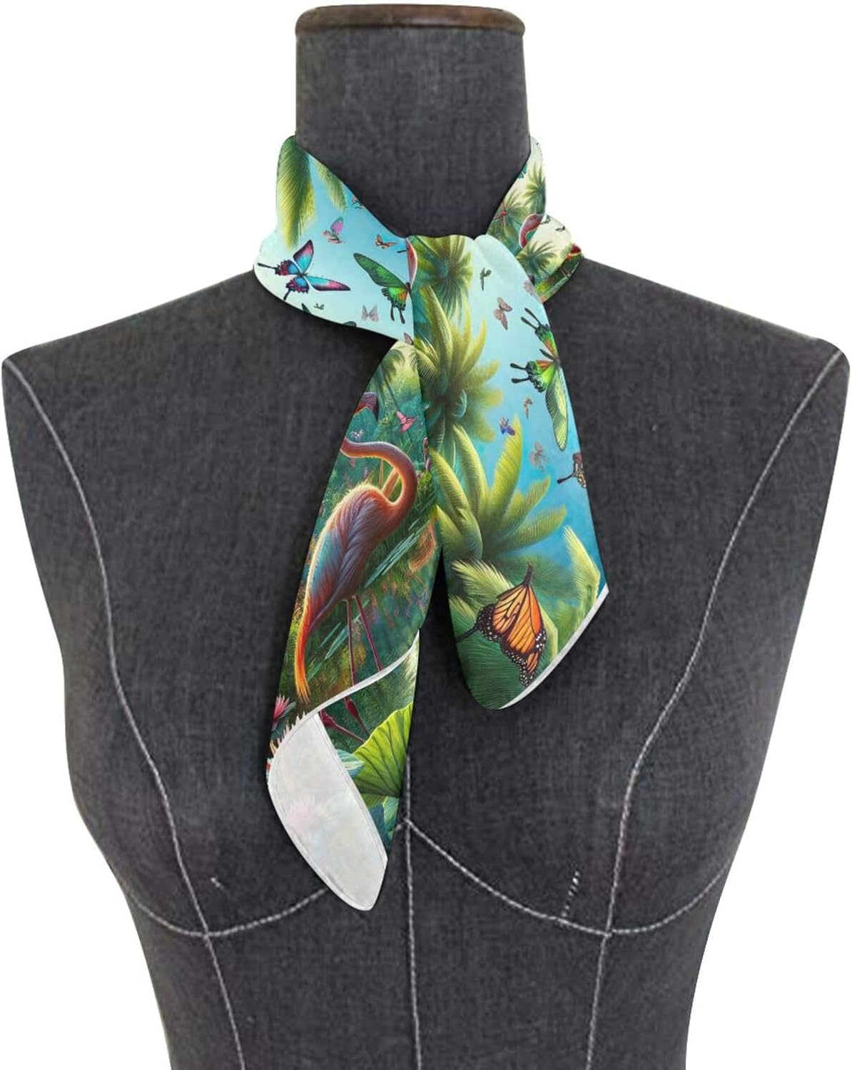 Camouflage Women'S Fashion Square Satin Headscarf Headdress Silk Scarf - Butterflies And Dragonflies image number 5