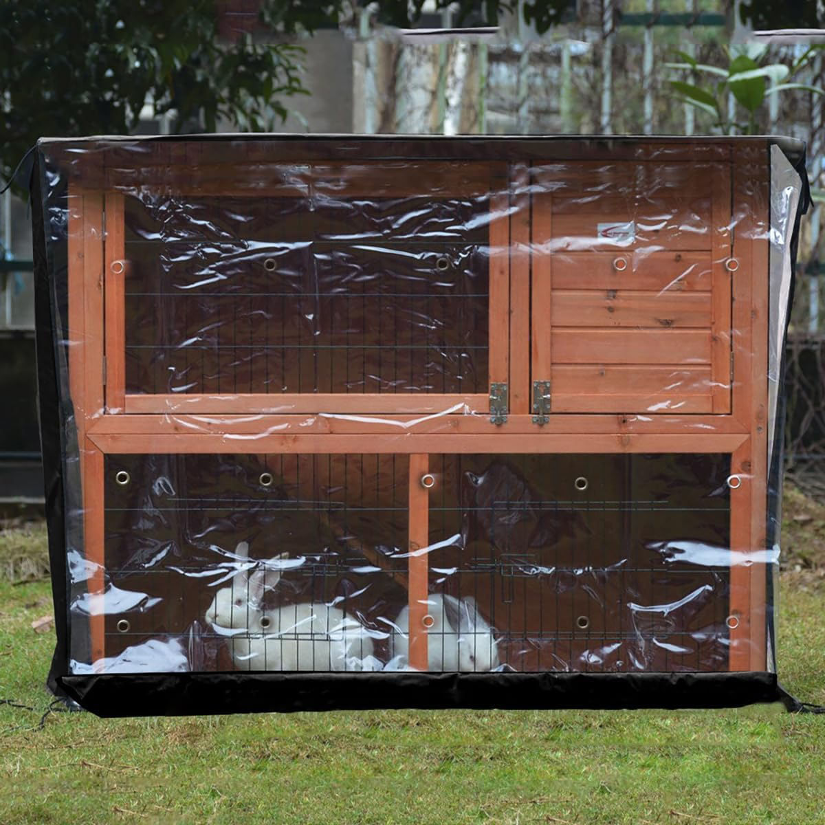 Tophomer Rabbit Hutch Cover Universal 48" Durable 210D Oxford Cloth Outdoor Rabbit Hutches Cover Windproof Waterproof Thermal Cage Cover Green - Grey image number 2