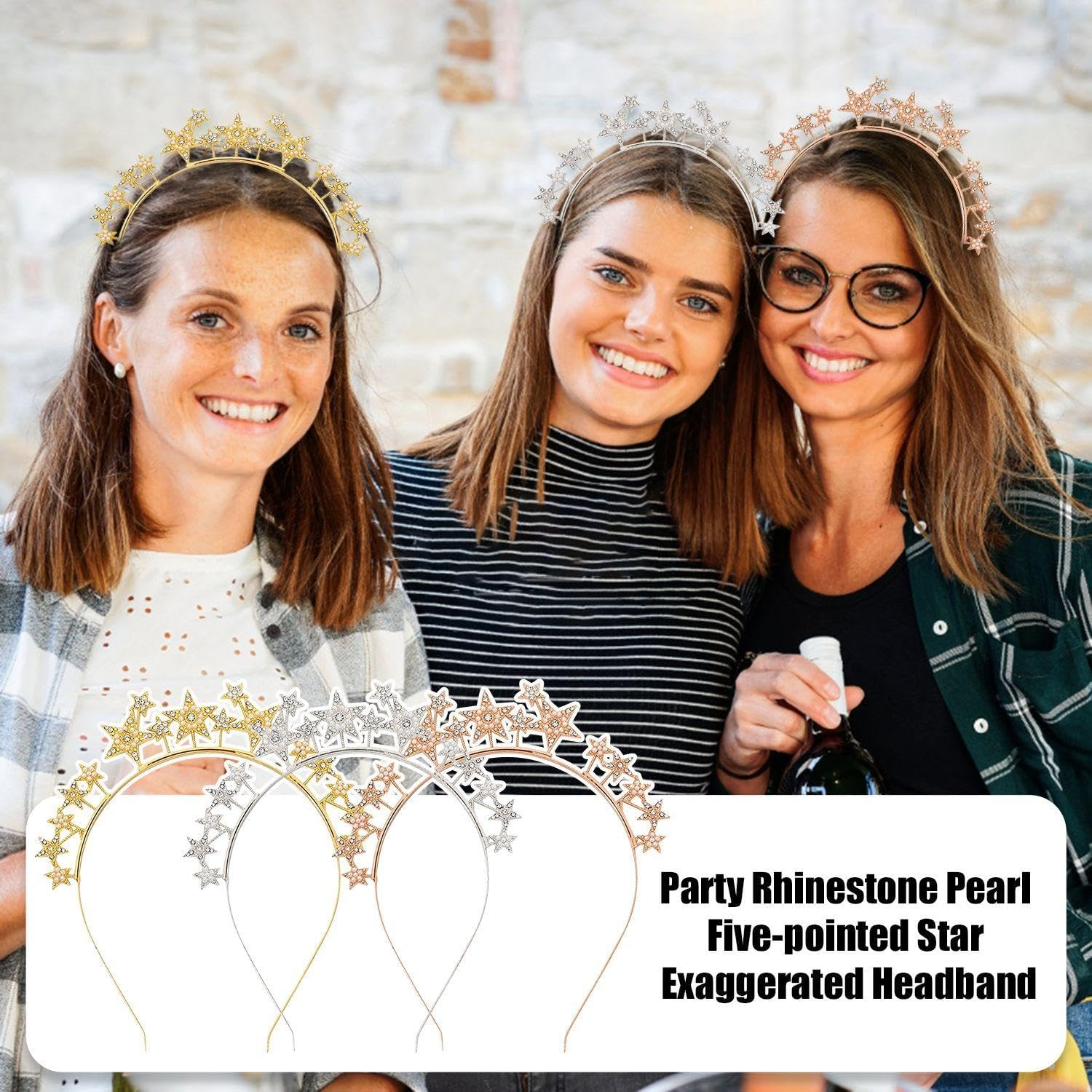 Pack of 3 Star Headbands, Five-Pointed Star Headbands with Rhinestones, Fashionable Party Headbands, Glitter Dress Headbands, Holiday Hair Accessories for Children and Adults image number 2