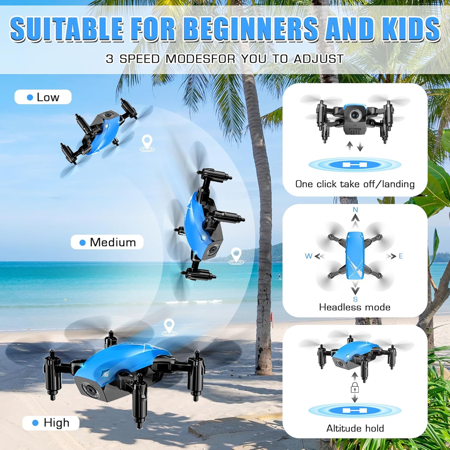 Mini Drone with 720P Camera for Kids, Remote Control Drones Toys for Ages 8-14, Pocket RC Quadcopter with Foldable Wings, Voice Gesture Control, Altitude Hold, Gifts for Kids Beginners, 2 Batteries image number 6