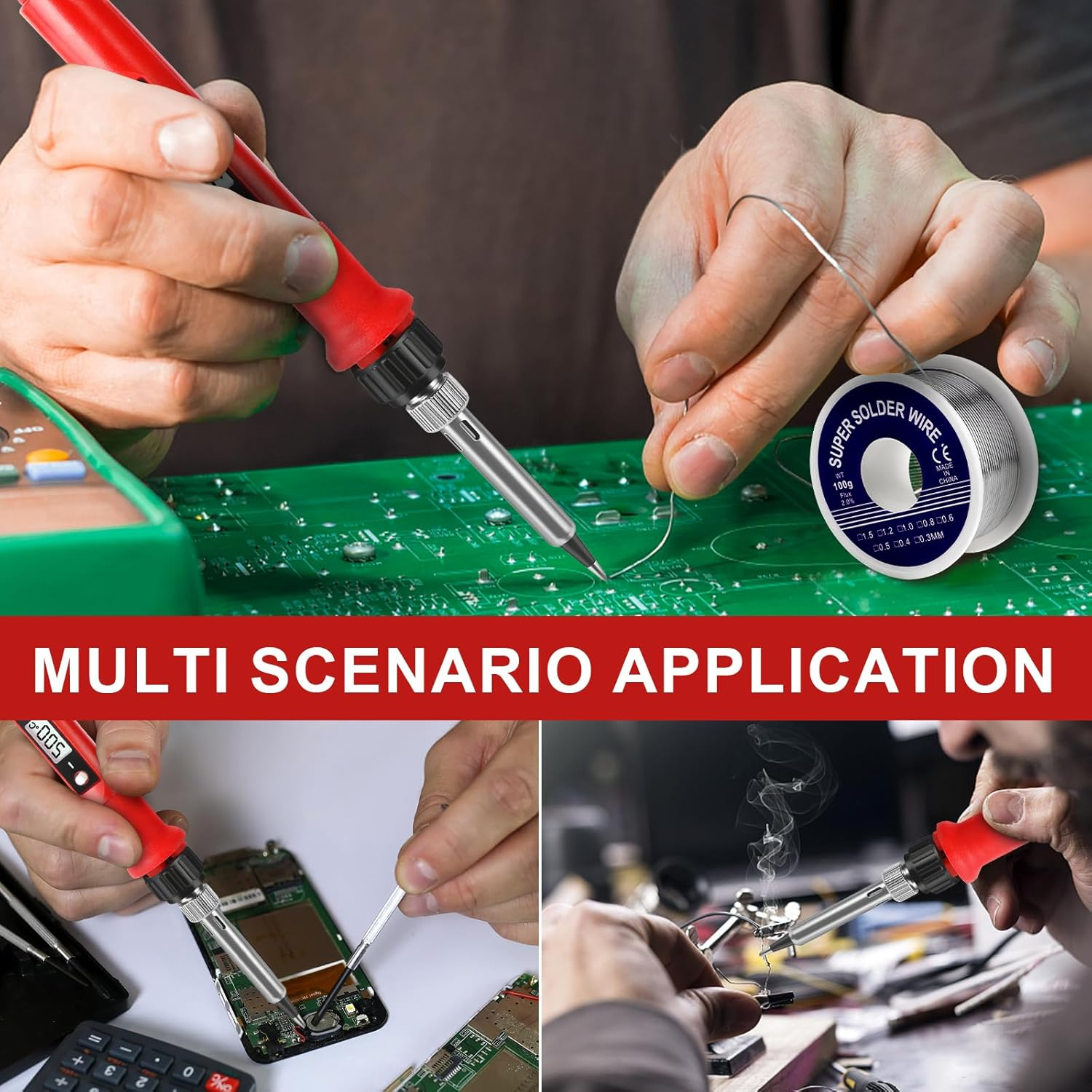 80W Soldering Iron Kit, LCD Digital Soldering Welding Iron Kit Adjustable Temperature Soldering Household Electronic Soldering Repair Tools image number 6