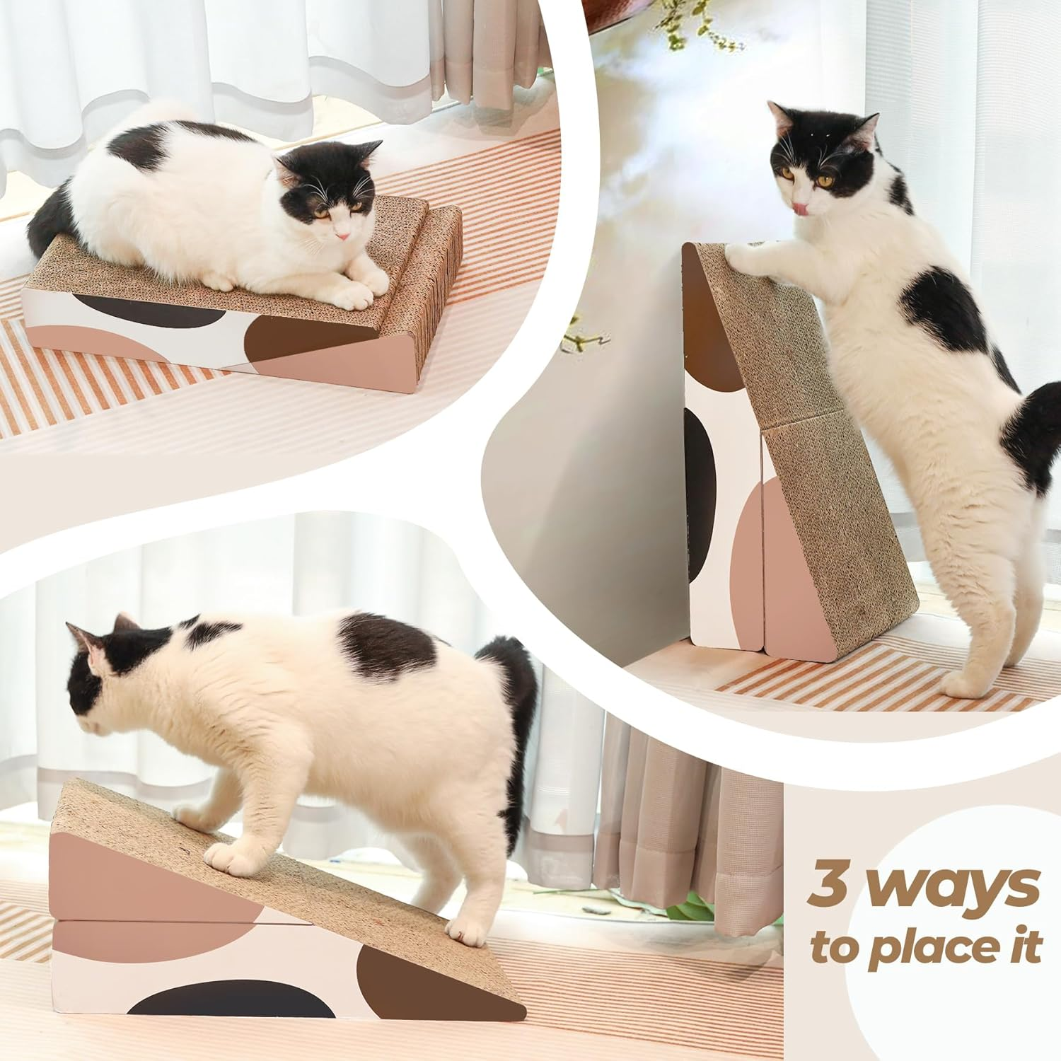 Comsaf Cat Scratcher Triangle, Foldable Cat Scratching Cardboard,Slope Corrugated Scratch Pad, Scratching Lounge Bed for Cat Kitten Kitty, Multiple Scratching Angles, Protecting Furniture, Reversible image number 3