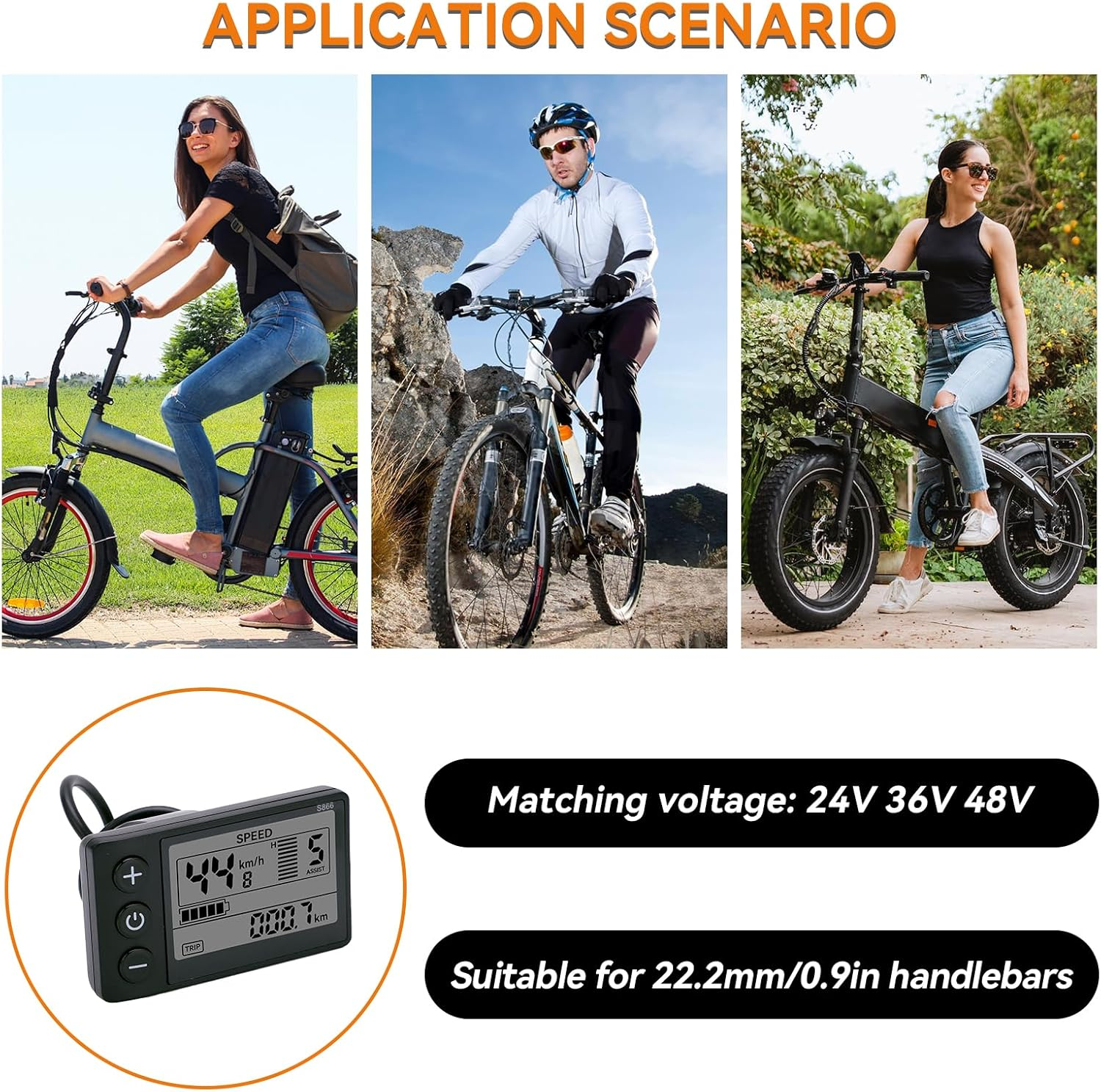 Electric Bike LCD Display Meter, 24V 36V 48V E Bike Display Meter Control Panel with Waterproof Plug Conversion Kit for Electric Scooter 22.2Mm/0.9In Handlebars image number 4