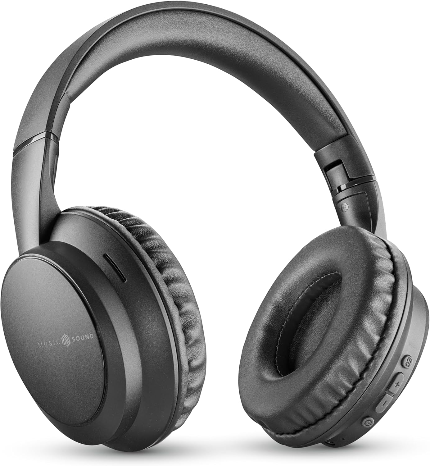 Music Sound over Ear Headphones | on Ear Headphones Foldable Headband with 1.2 M Anti-Tangle Cable and Built-In Microphone - 3.5 Mm Jack Connector - Black