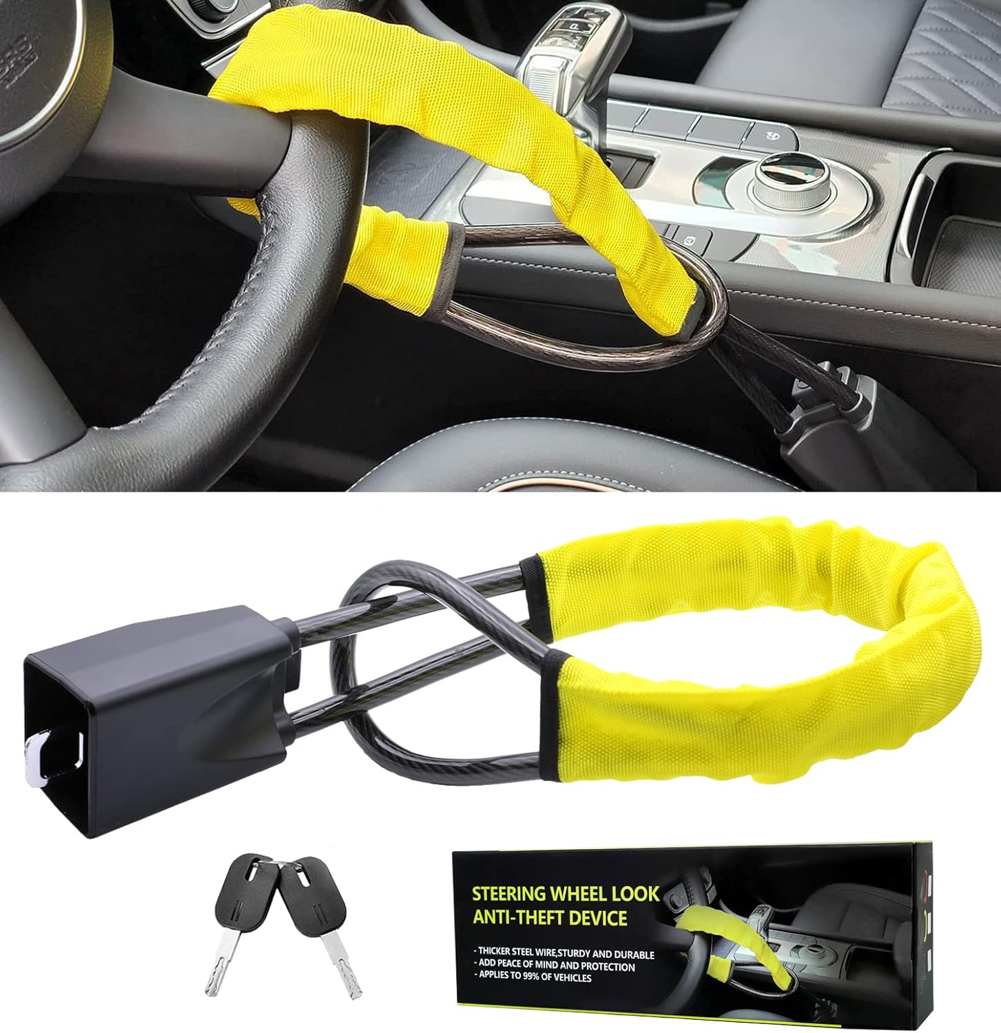 Steering Wheel Lock Seat Belt Lock anti Theft Device Car Lock Car anti Theft Prevention Security with 2 Keys Universal Fit Most Cars Vehicle Truck SUV Van (Red)