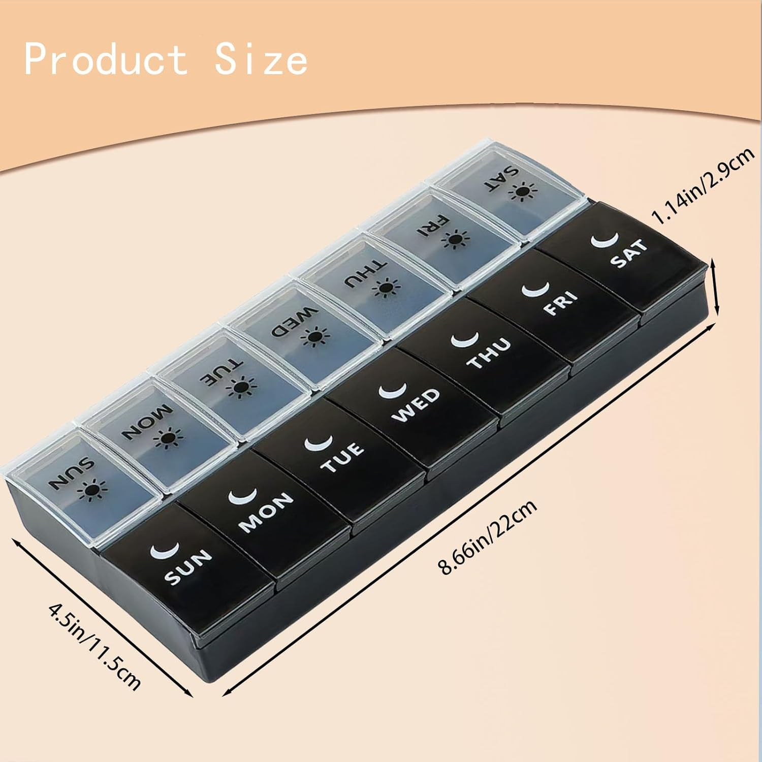 7-Day Pill Organizer with AM/PM Reminders | 14 Compartments Bpa-Free Weekly Pill Case for Fish Oil, Vitamins & Supplements | Leakproof, Travel-Size Medication Box (Dustproof & Drop-Resistant) image number 4