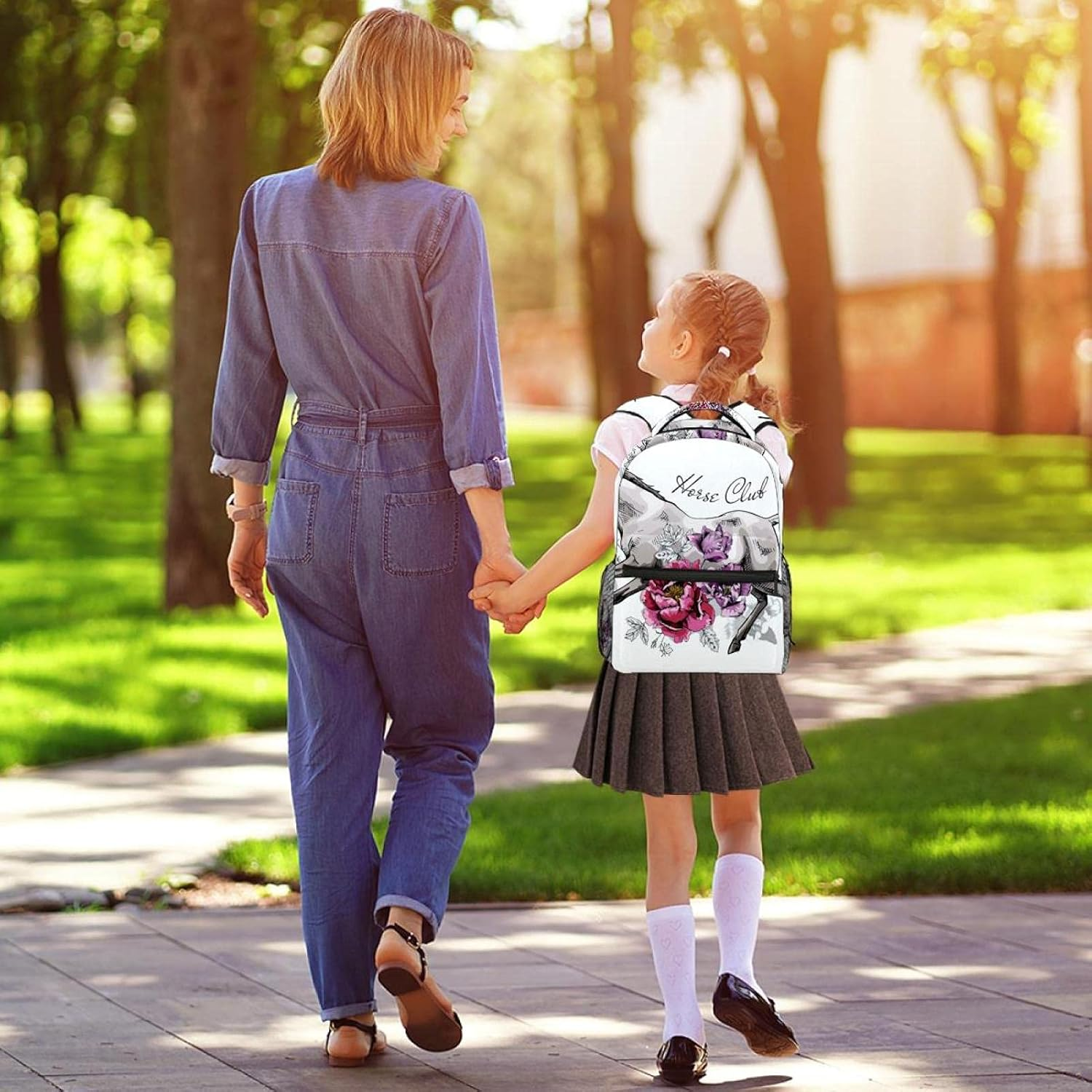 Happy Horse and Peony, Tulip Flower Backpack Students Shoulder Bags Travel Bag College School Tote Backpacks image number 2