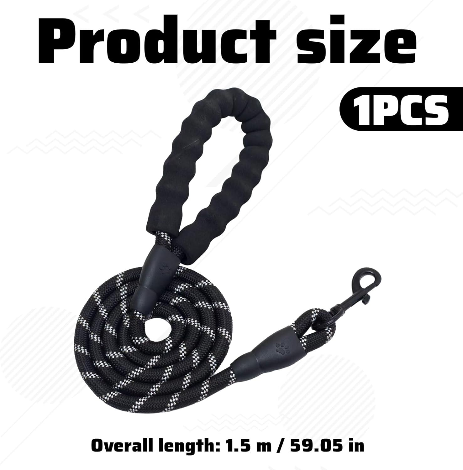 Dog Lead, 1 Pcs 1.5M Dog Leash, Dog Leads Heavy Duty, Slip Lead Dog Leash with Soft Padded Handle and Highly Reflective 360&deg; No Tangles, Training Leads for Large Medium Small Pooch​ (Black) image number 2