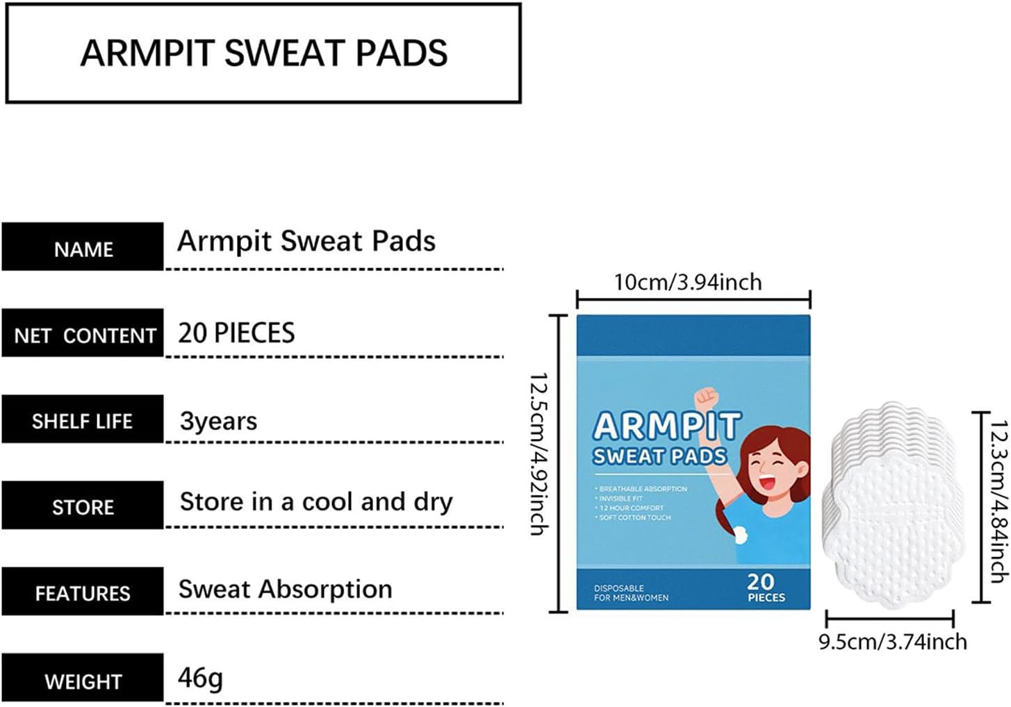 Aebtoe Underarm Sweat Pads, 20 Pieces Comfort Fit Waterproof Breathable Underarm Pads, Leak-Proof for Personal Care Travel Daily Summer image number 2