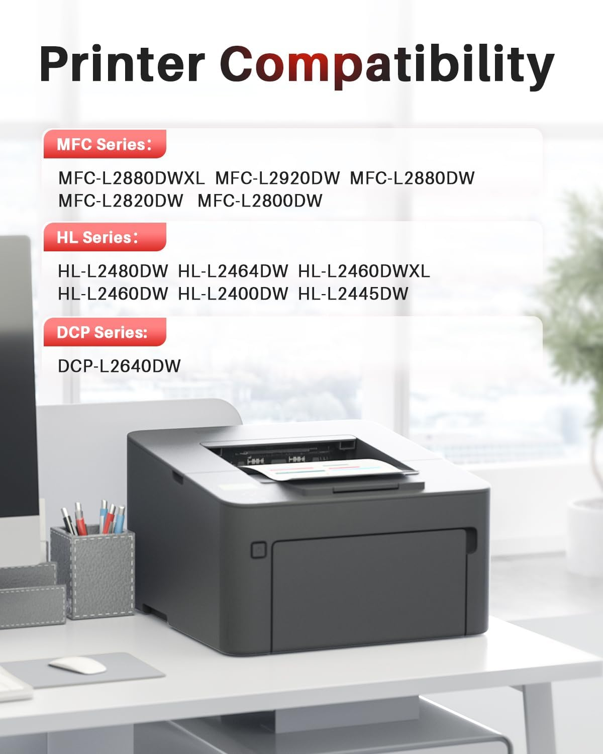 TN2530XL TN2530 Toner Cartridge Compatible for Brother MFC-L2880DW MFC-L2920DW MFC-L2820DW MFC-L2800DW HL-L2480DW HL-L2464DW HL-L2460DW HL-L2400DW HL-L2445DW DCP-L2640DW Printer (2 Black) image number 1