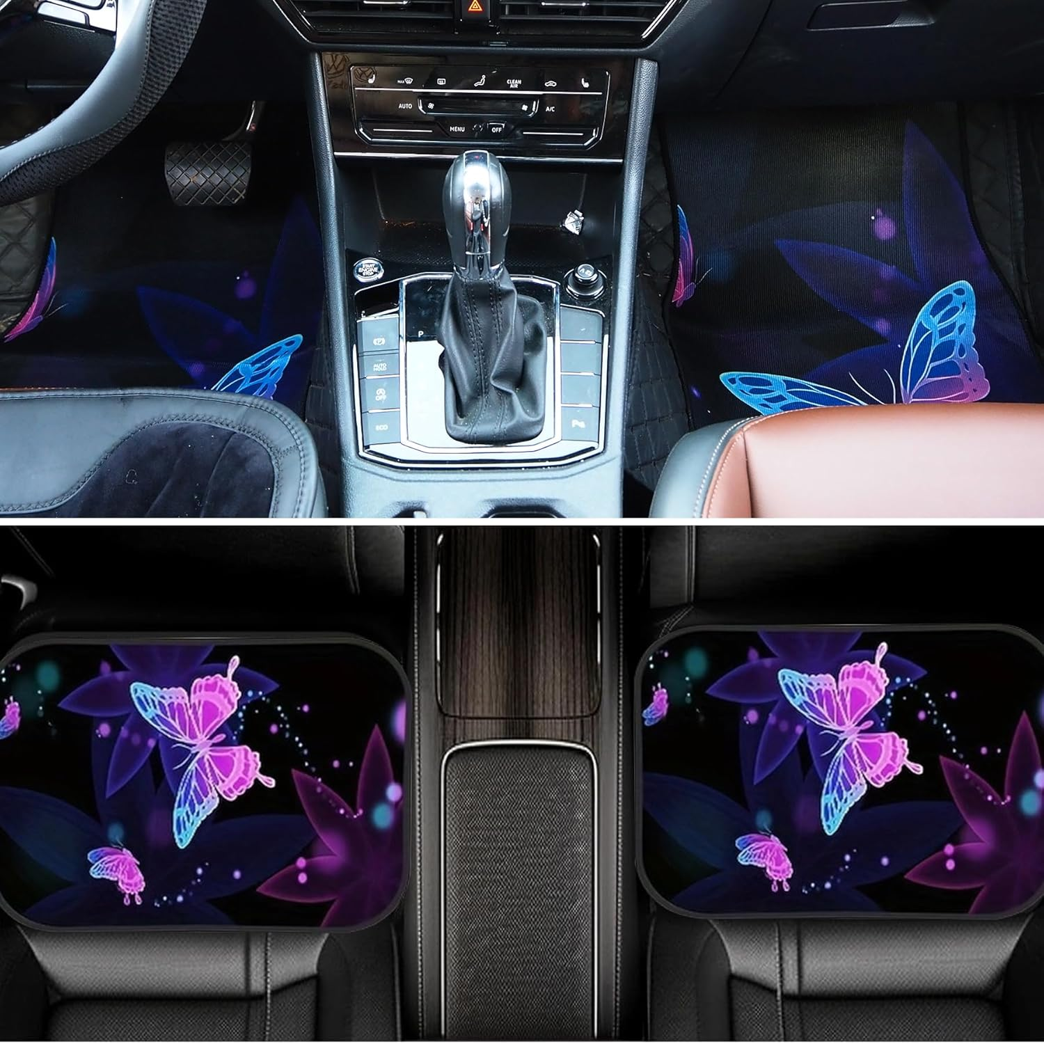 Automotive Floor Mats, Universal Fit All Weather Car Carpet Full Set, Halloween Skeletons Skull Butterfly Bats Printed Floor Mats Rugs Decor for Sedan, Suvs, Truck, Vans (Purple-Butterfly) - Blue-Skull image number 3