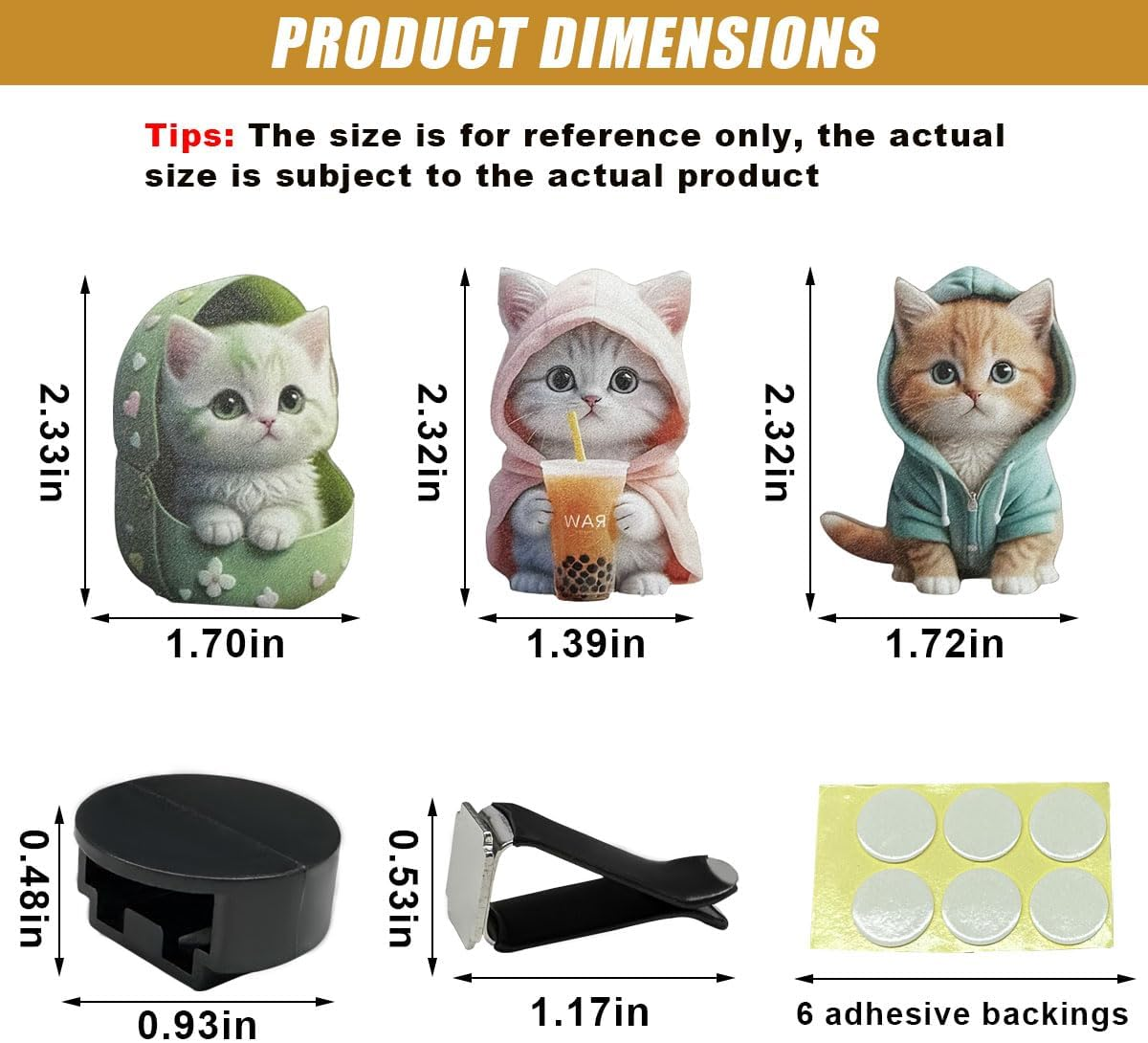 3PCS Cute Cat Car Air Freshener Vent Clips, 2D Flat Acrylic Cartoon Kitty Car Diffuser Air Conditioner Outlet Clip, Auto Interior Decoration Accessories for Most Vehicles (Blue/Pink/Green) image number 6
