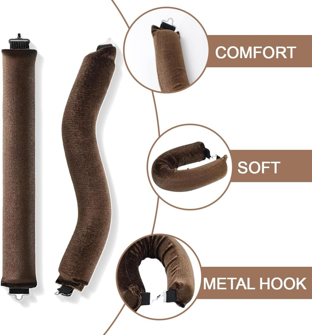 Pack of 3 Heat-Free Curlers, Overnight Curlers with Hooks, Heatless Curls for All Hair Types, Brown Cotton Flexi Rod Hair Rollers image number 2