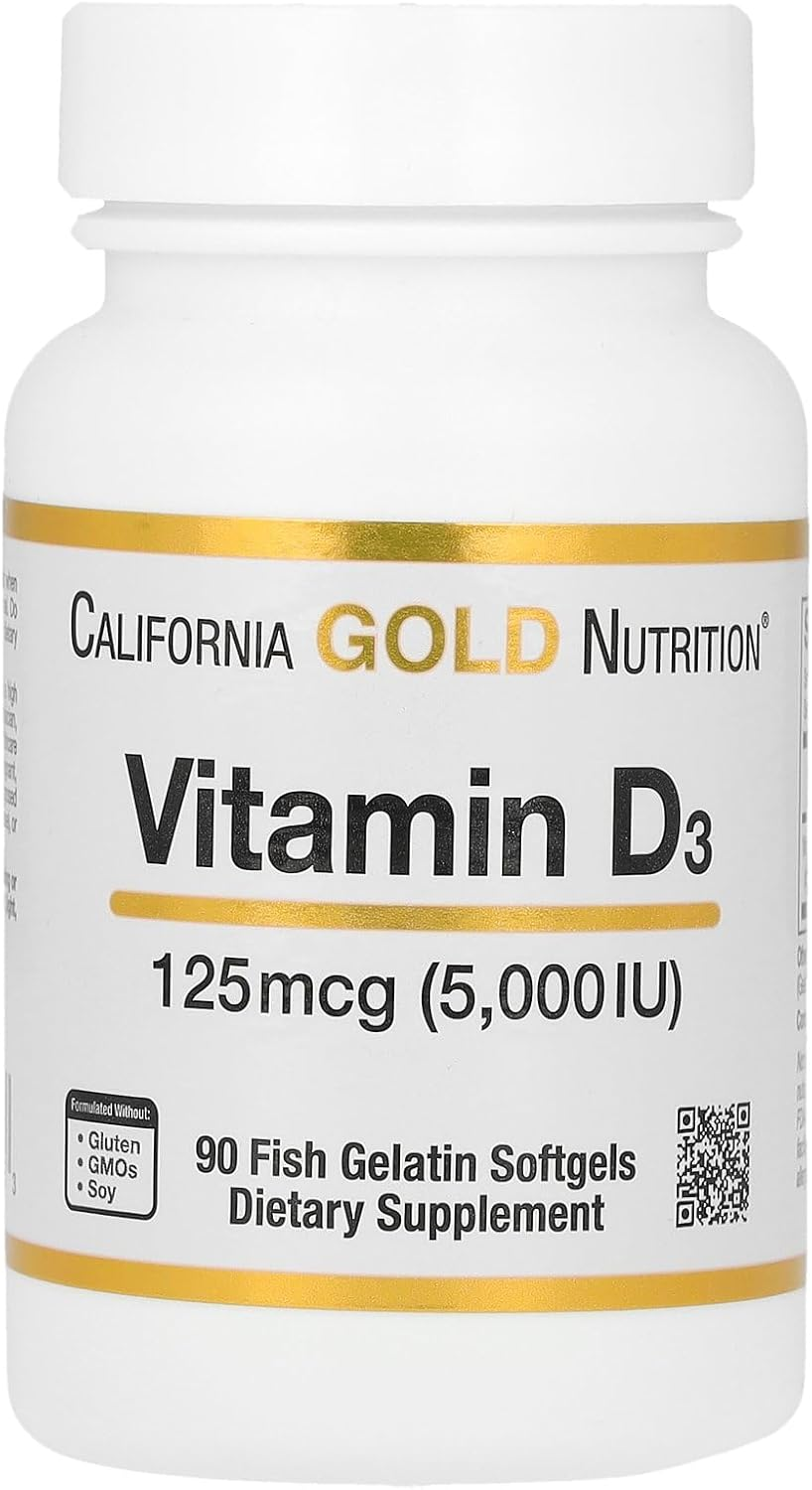 California Gold Nutrition Vitamin D3, 125 Mcg (5,000 IU), 90 Fish Gelatin Softgels image number 1