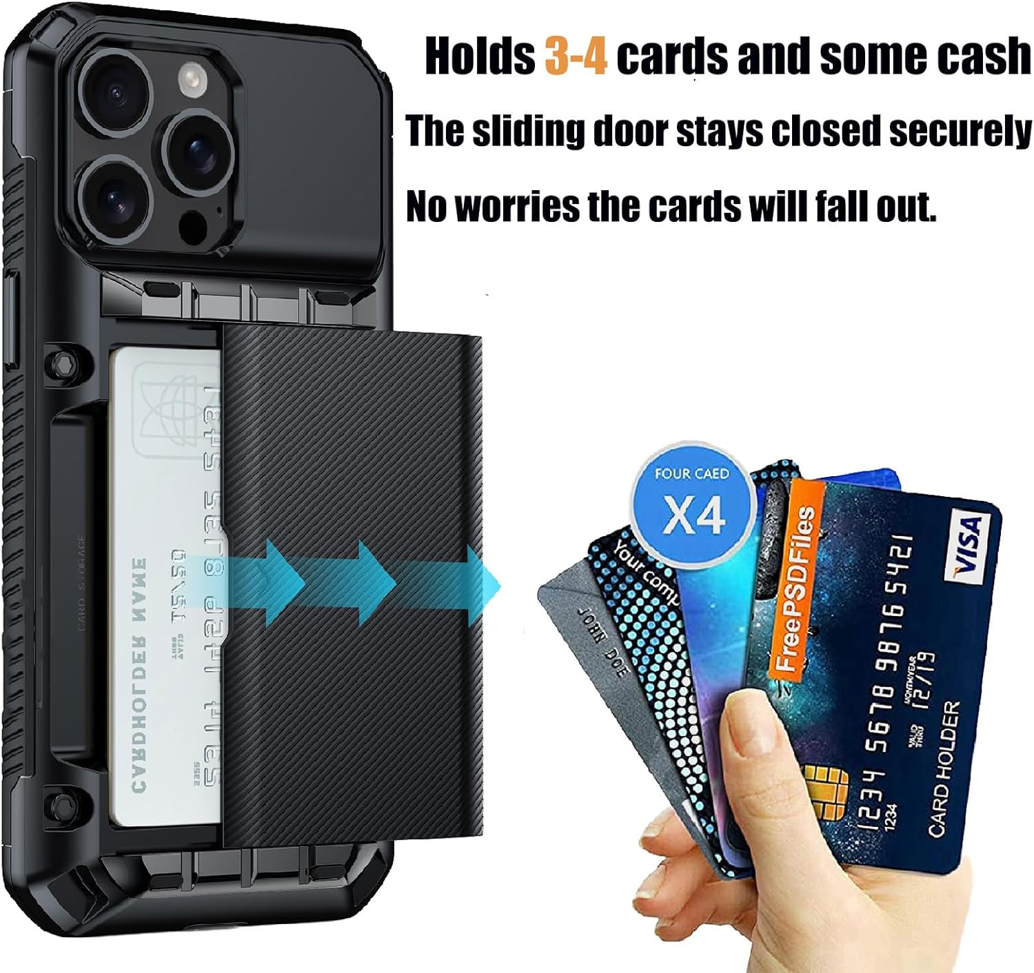 Lumobrilla Wallet for Iphone 14 Pro Max Case with Card Holder[Store 4 Cards][Military-Grade Protective] Anti-Slip Shockproof Cover Hidden Card Slot Heavy Duty Phone Case for Iphone 14 Pro Max,Black image number 4
