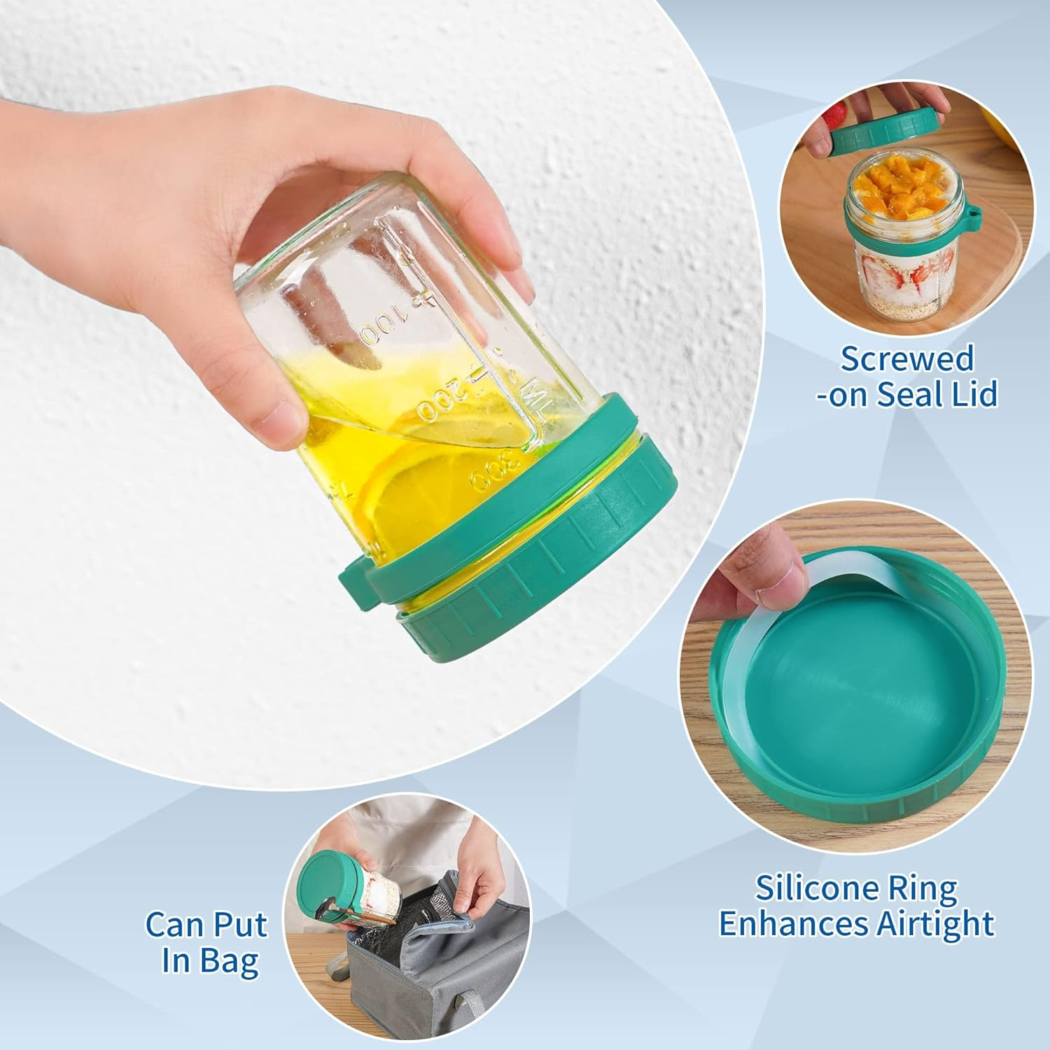 4 Pack Overnight Oats Containers with Lids and Spoons, 350Ml Glass Mason Jars for Overnight Oats, Large Capacity Airtight Jars for Milk, Cereal, Fruit (350Ml)