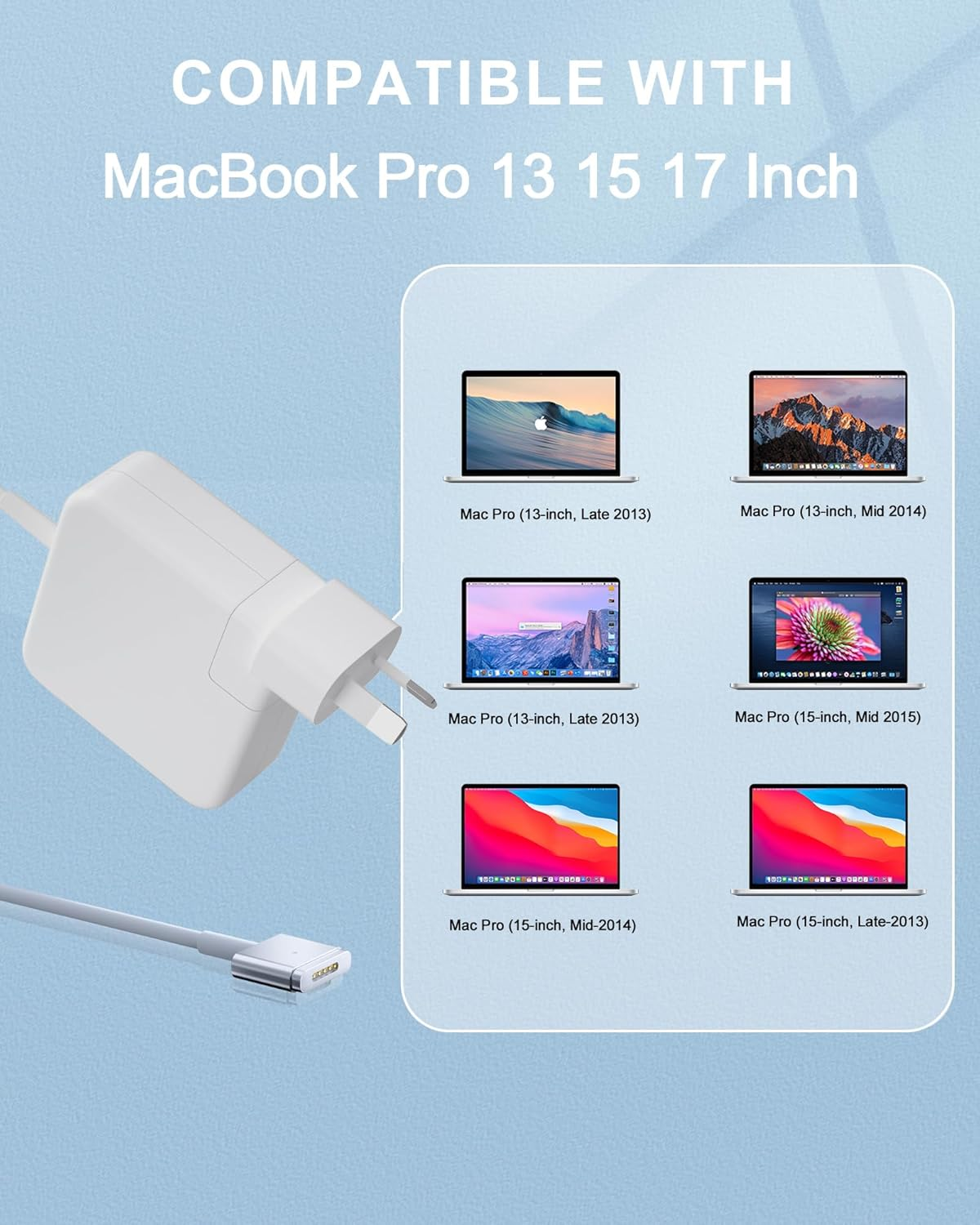 Macbook Pro Charger, 85W T-Tip Power Adapter, for Macbook Pro 13 15 17 Inch 2012 2013 2014 2015，Model A1502,A1398,A1424,A1465,A1435,A1278, A1344 image number 3