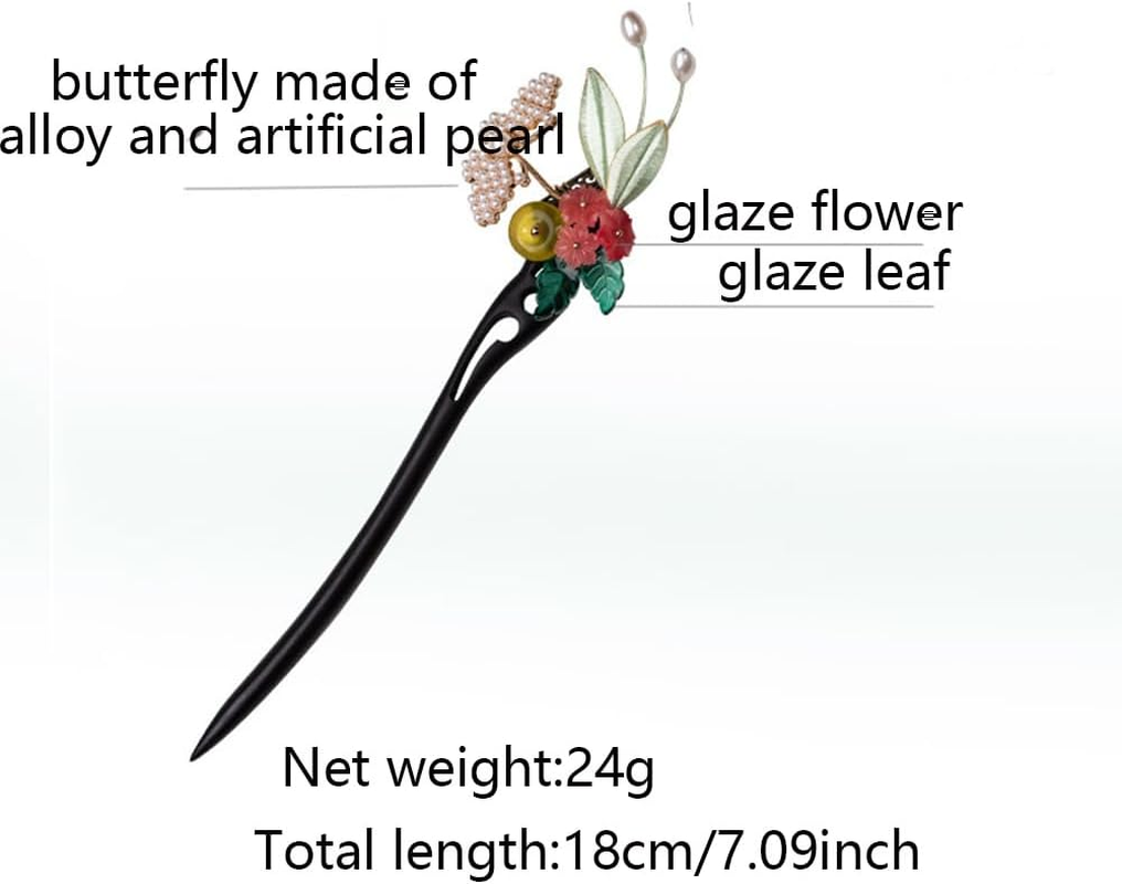 Hair Chopsticks for Women，Wooden Chinese Hair Sticks with Stone，Ebony Hair Accessories，Handmade (I) - 5Pcs Set image number 2