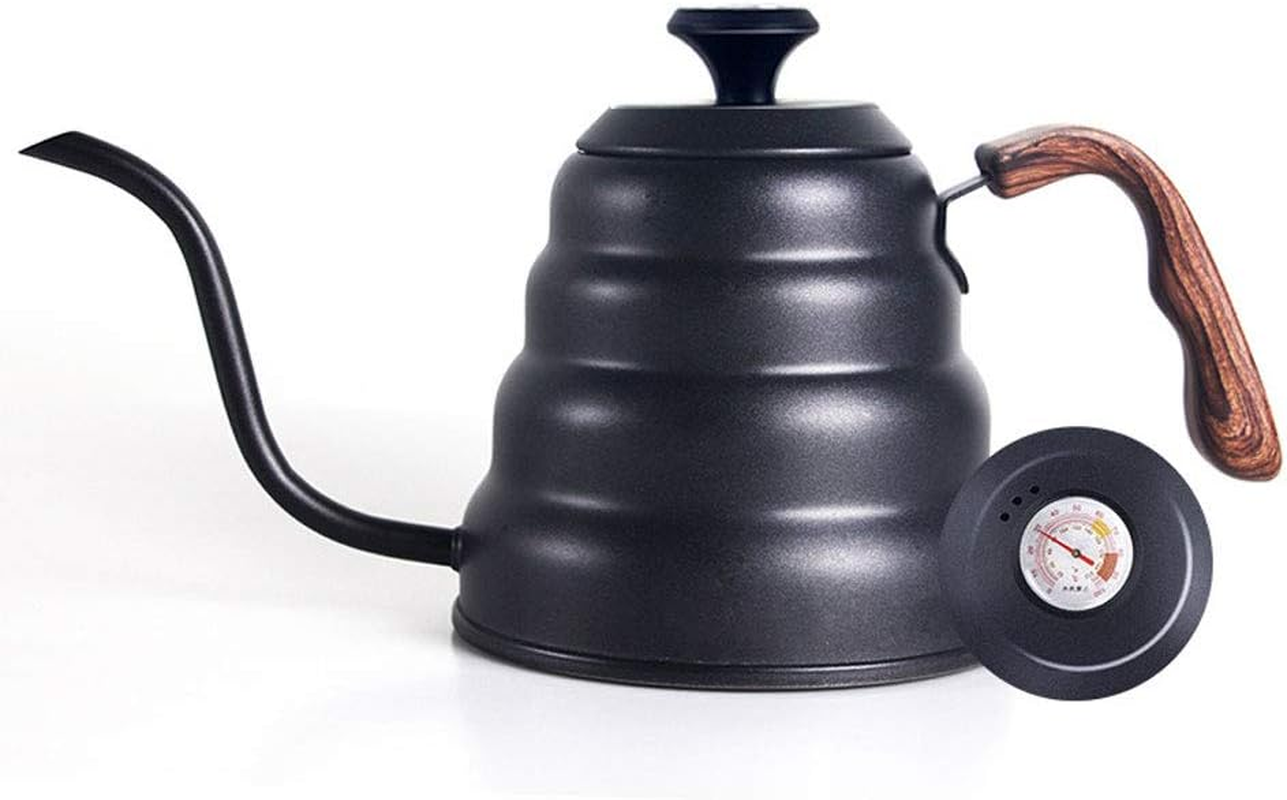 Coffee Hand Pot 304 Stainless Steel Hanging Ear Drip Japanese Style with Temperature Display Teflon Coffee Pot Cloud Pot for Espresso Cappuccino,Black,1.2L