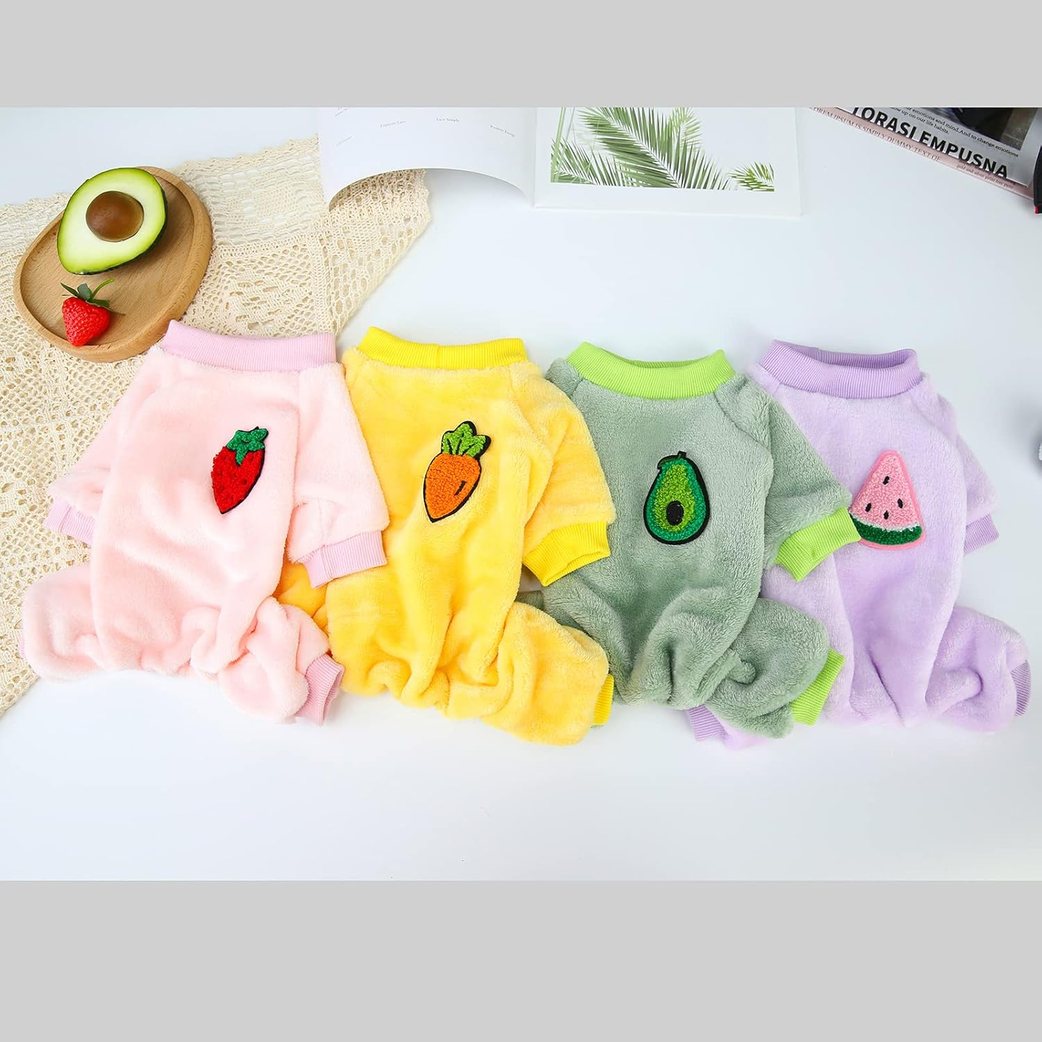 Izefia Dog Sweater Dog Clothes Fleece Dog Woolen Sweater Winter Warm Sweat Shirt 4 Legs Jumpsuit Pajamas Fruit Simple Sweater for Small Dog Medium Dog Cat Purple XXL image number 6