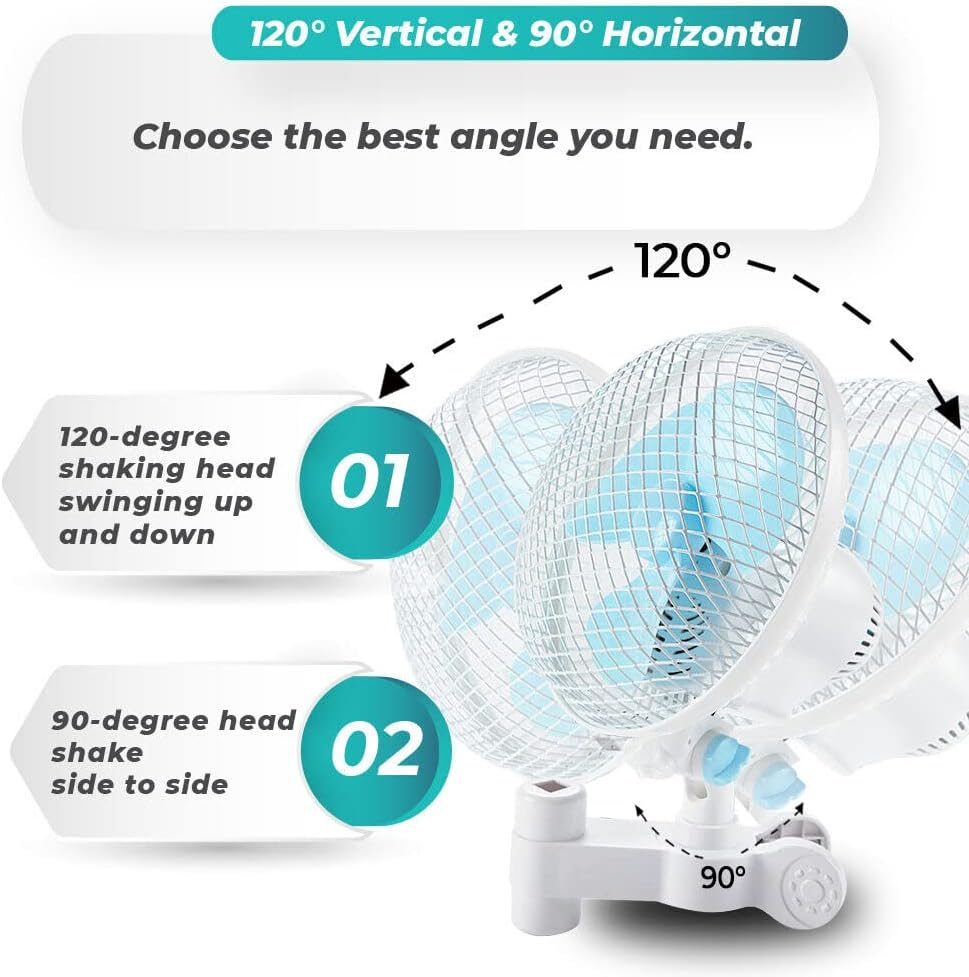 Yarra Supply Portable Clip Fan 2 Speed Hydroponic 6" Oscillating Clip Fan 230Mm Portable Personal Fan for Baby Stroller, Bunk Bed, Camping,Bike