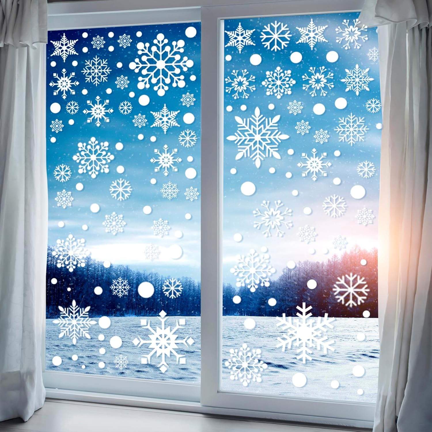 321Pcs Christmas Window Clings for Glass Windows 9Sheets Christmas Window Decals Snowflakes Christmas Decorations Indoor Christmas Window Stickers for Kids Holiday Window Clings Winter Decorations image number 6