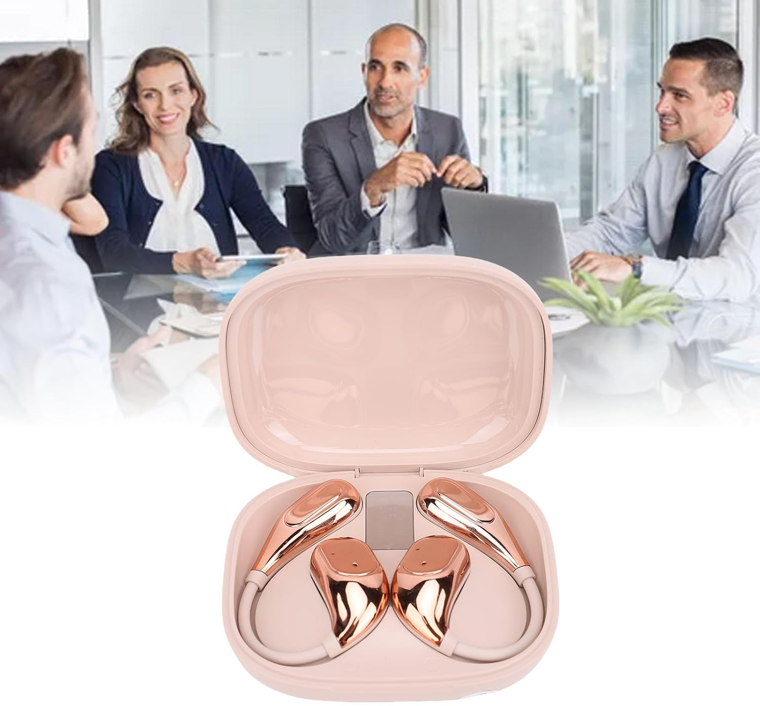 Jectse Wireless Translation Earbuds 164 Languages Real Time Translation Speaker Mode for Business Meetings PC ABS (Rose Gold) image number 2