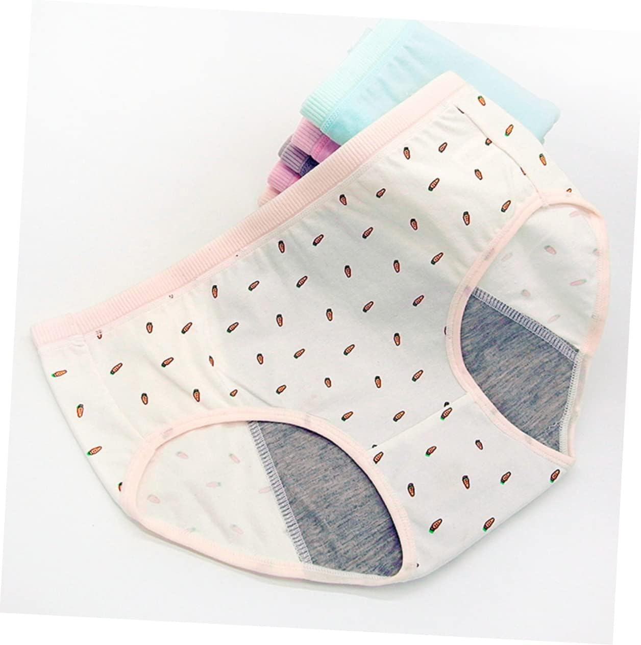 3Pcs Menstrual Underwear Female Breathable Sanitary Pants for Girls Period Briefs L Size Green Rabbit and Carrot Designs image number 1