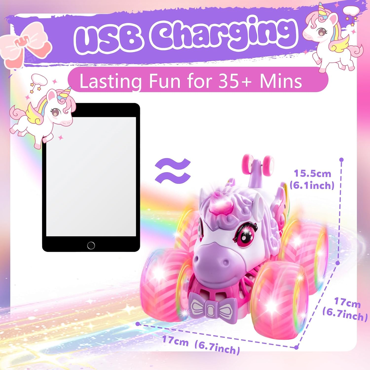 Remote Control Car for Girls, Pink Unicorn Toys SUV 4WD Stunt Car with Music & LED Lights, Off-Road Tires, 2.4Ghz RC Toys Car All-Terrain RC Vehicle for Kids Girl Birthday Gifts Age 3 4 5 6 7 8 9 image number 2