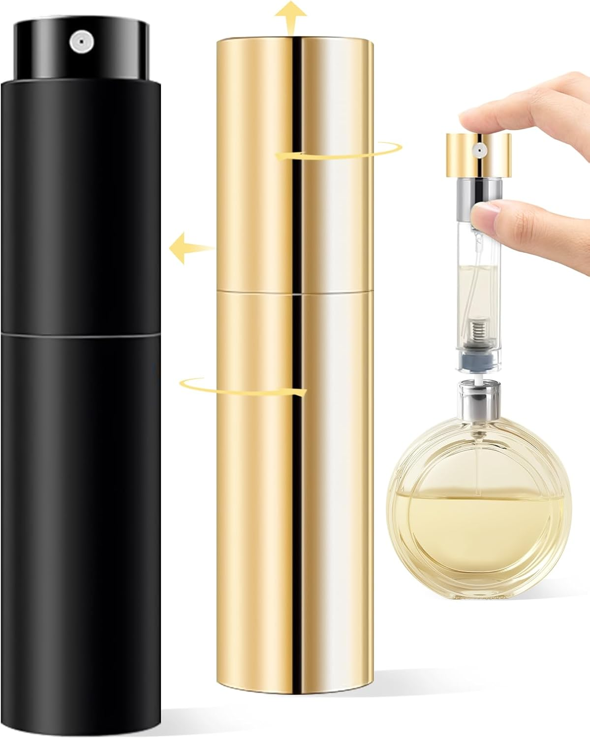 Asanana Atomizer Perfume Refillable Bottle 5Ml Twist-On Bottom Fill Fine Spray Portable Leakproof Mini Travel Bottle Essential Waterproof Durable Simple Suitable (Gold-2P)