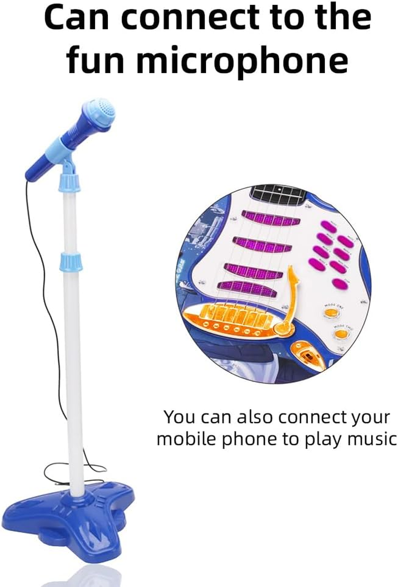 Karaoke Microphone Guitar Musical Set Multifunctional Musical Instruments Kits Adjustable Volume Enclosed Knobs Electric Guitar with Microphone Amplifier image number 1