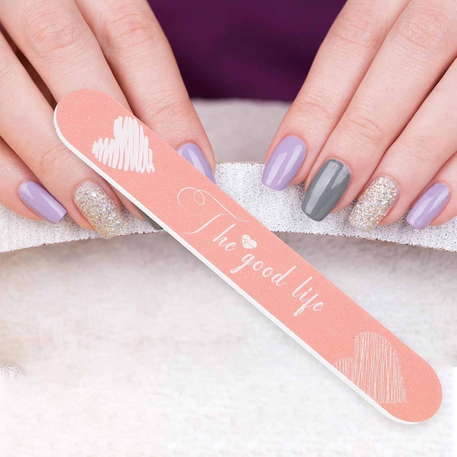 TEHAUX 6Pcs Double-Sided Nail Files Portable Manicure Nail Trimming Tools for Women Travel Salon Supplies