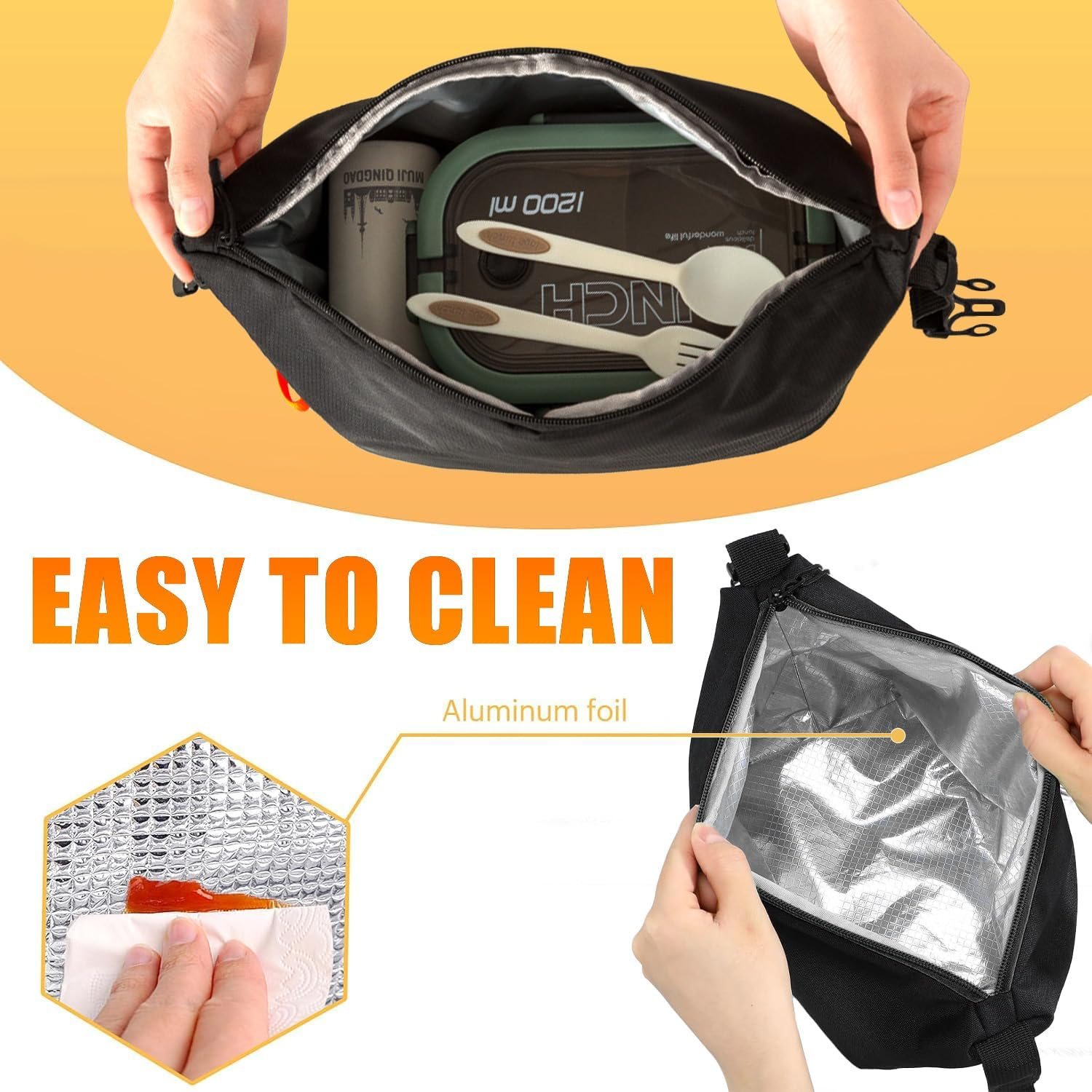 2 Pack Lunch Bag for Women & Men Adult Insulated Lunch Box, Small Leakproof Lunch Tote Bags for Work Picnic Travel (Black) image number 1