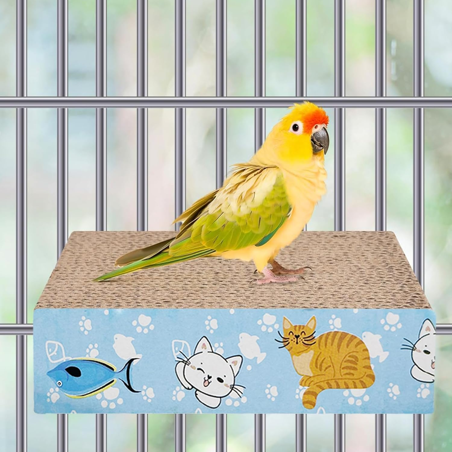 Allazone Bird Perch Stand, Parrot Toys Parrot Chew Toys, Parrot Cardboard Bird Chew Toys Shredder Foraging Toys for Parakeet Parrot, Cockatiel, Conure, Lovebirds, S