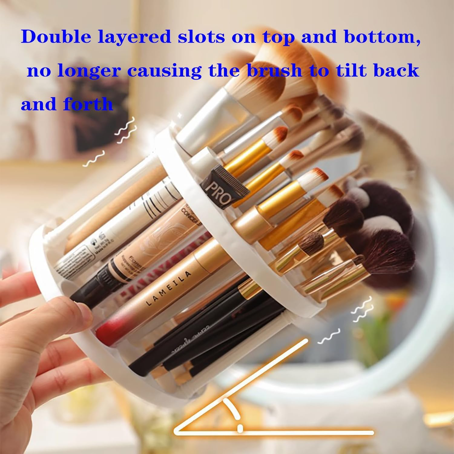 Makeup Brush Storage Rack - Brush Organizer with 45 Holes Stand Brush Holder,Large Capacity Desktop Organizer Used to Storage round Cosmetic Supplies，It Can Also Be Used to Store Paintbrushes image number 5