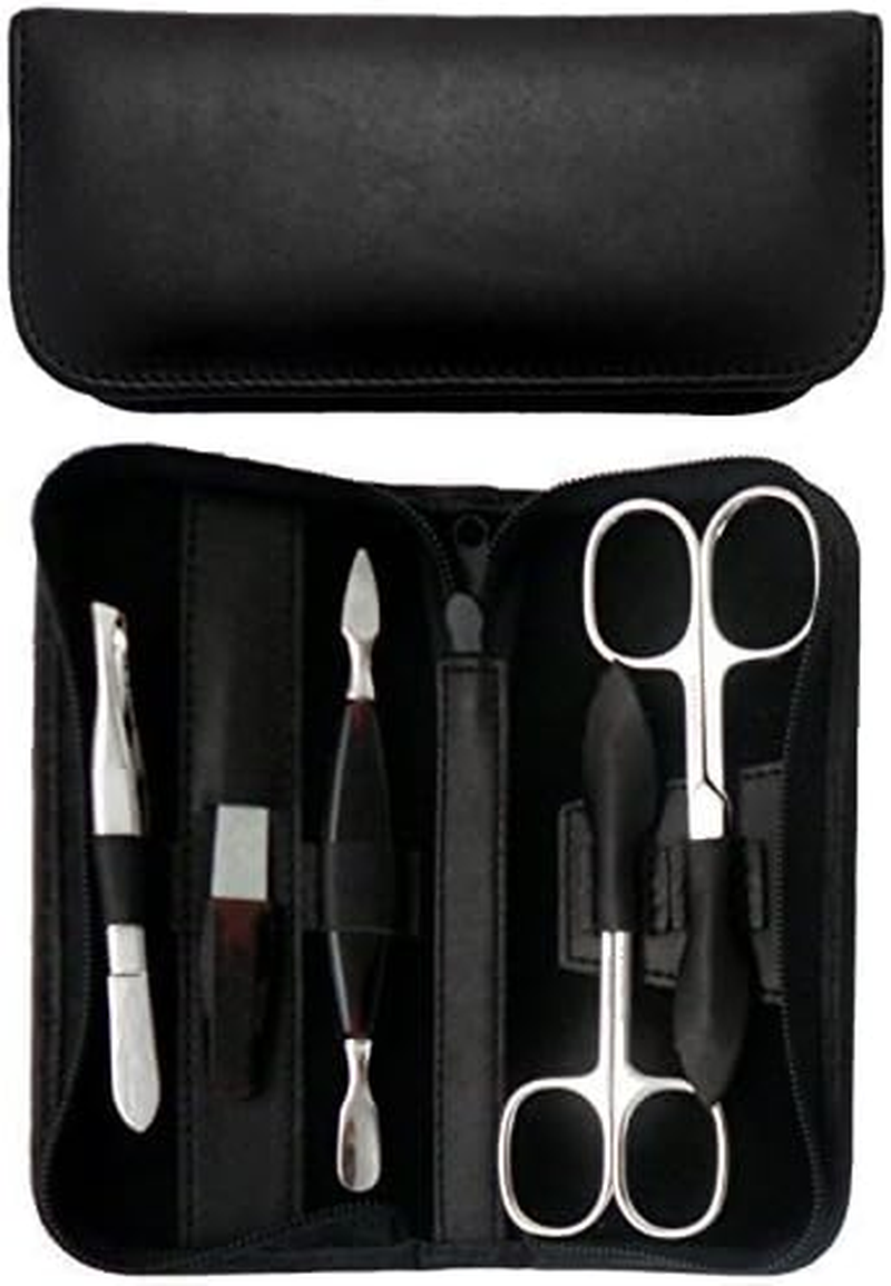 Tenartis 344 5-Piece Manicure Case Genuine Leather with Zip - Black Nappa